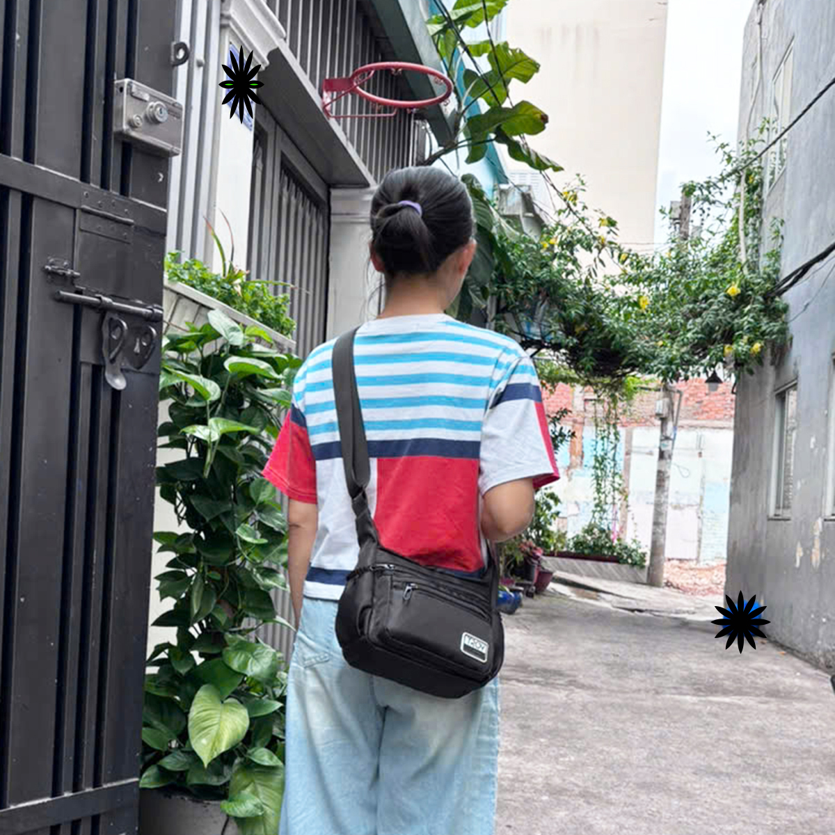 Mô tả Túi đeo chéo nhiều ngăn TROY SLAY BAG chất vải dù trượt nước, size 21 cm - 5