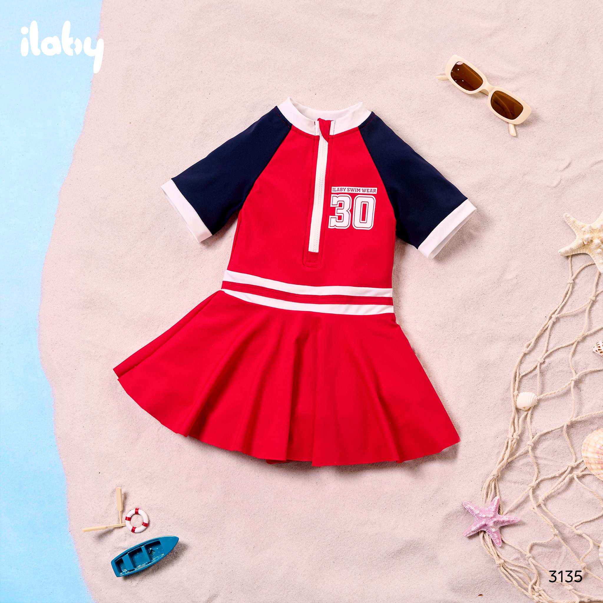 Mô tả Bộ váy bơi bé gái ILABY thiết kế áo cộc tay liền chân váy có lót quần chất liệu thun lạnh [3135] - 1