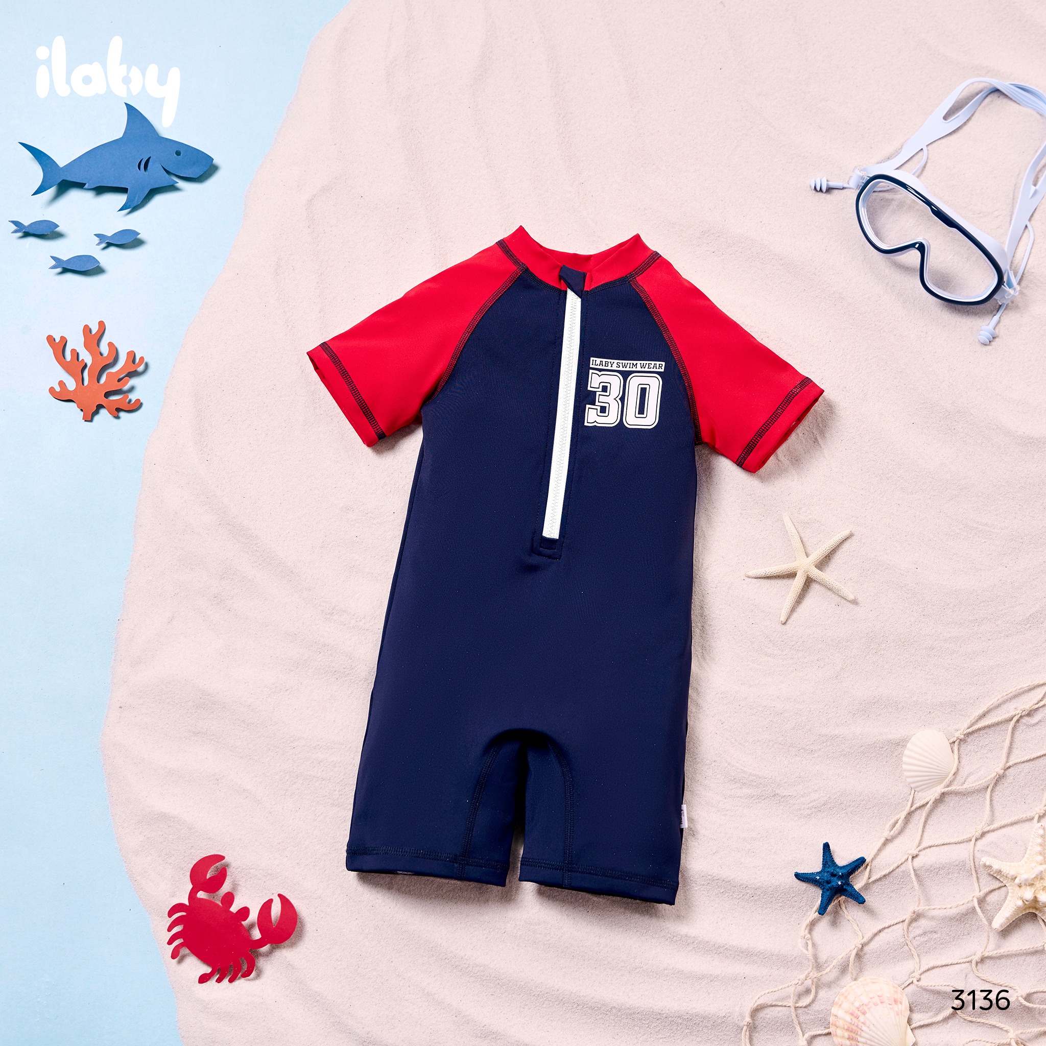 Mô tả Đồ bơi bé trai ILABY đồ bơi cộc tay quần đùi chất liệu thun lạnh chống nước size đại 9-38kg [3136] - 1