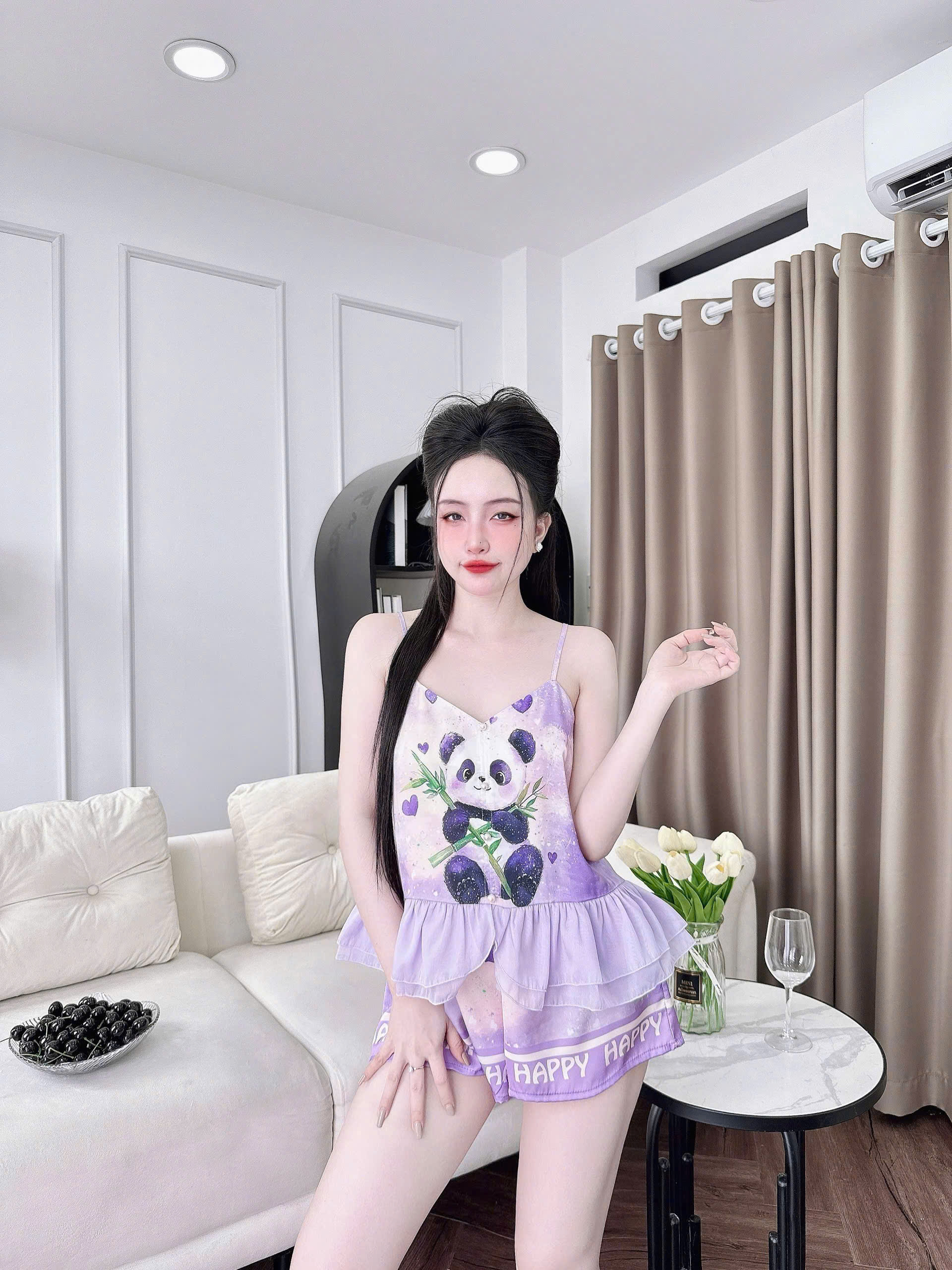 Mô tả Đồ Ngủ Sexy Nữ Bộ Sexy Tơ Ánh Nút Bọc Dưới 62Kg - 7
