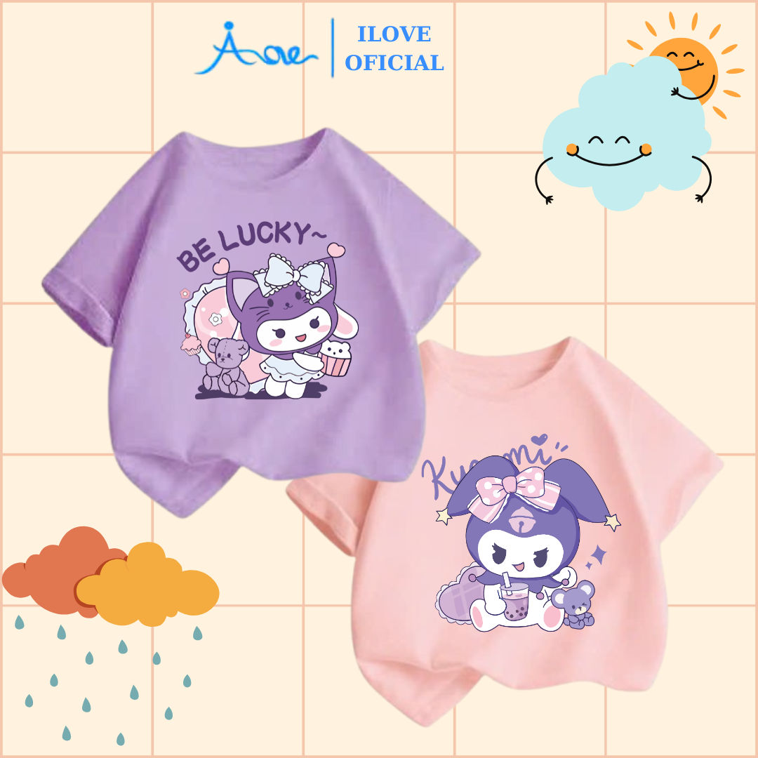 Mô tả ILOVE Áo thun KUROMI, áo phông cộc tay bé gái chất COTTON mềm mịn, thoáng mát dành cho bé gái 8.5-32kg - 1