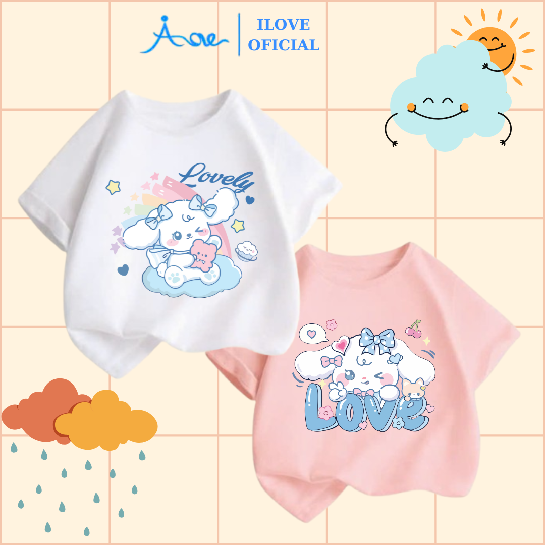 Mô tả ILOVE Áo thun Cinnamoroll, áo phông cộc tay bé gái chất COTTON mềm mịn, thoáng mát cho bé gái 8.5-32kg - 1