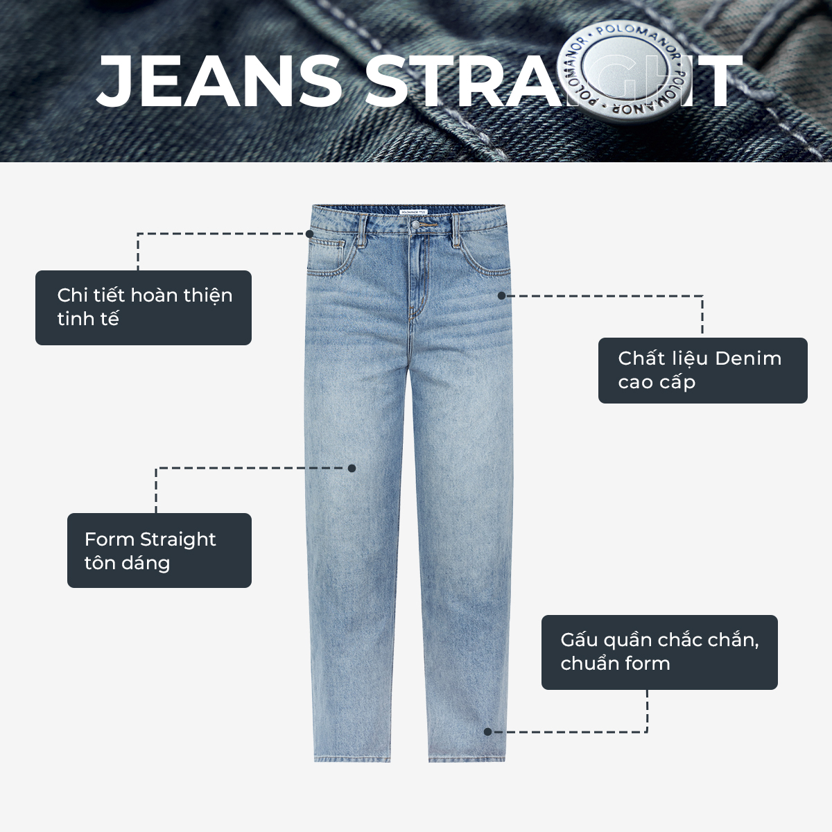 Mô tả Quần jean nam ống rộng POLOMANOR, BST THE REAL JEANS, form Straight thoải mái, dễ mặc dễ phối - 2