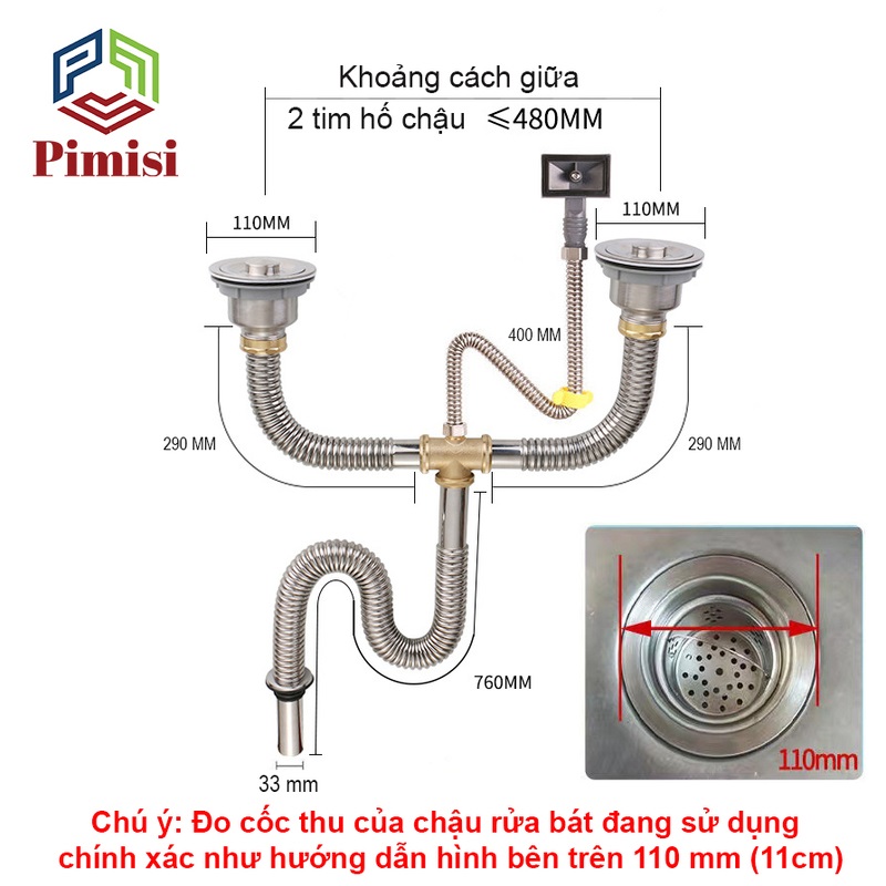 Xi Phông Chậu Rửa Bát 2 Hố Phi 110-140 Inox Cao Cấp Kiểu Chun Uốn - Bẻ ...