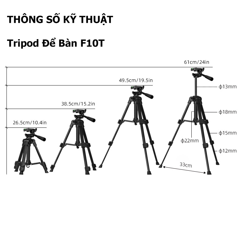 Mô tả Tripod Điện Thoại Chân Máy Ảnh Để Bàn 63cm Cao Cấp Đa Năng Xoay 360 Độ - HOLOCOM - 6