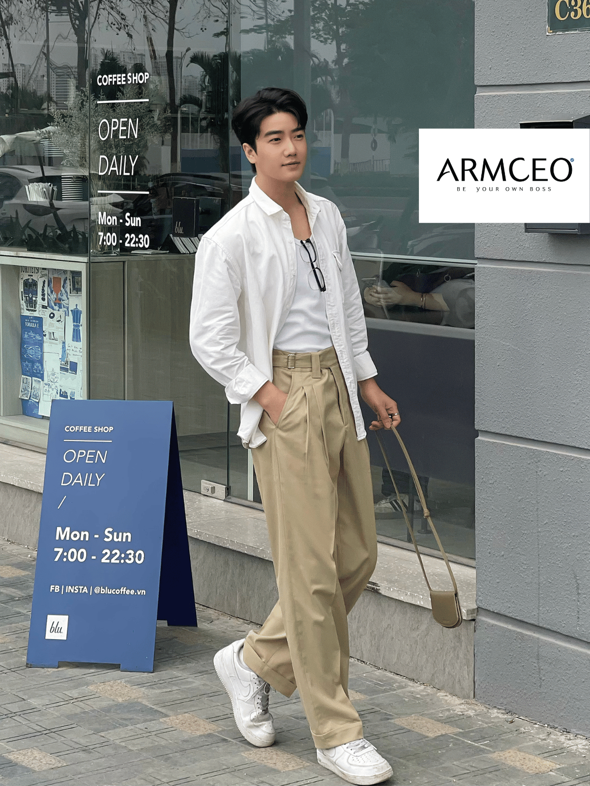 Mô tả Quần kaki ống rộng cạp cao ARMCEO chất vải kaki Hàn thoáng mát cho cả Hè năng động -AD03 - 1