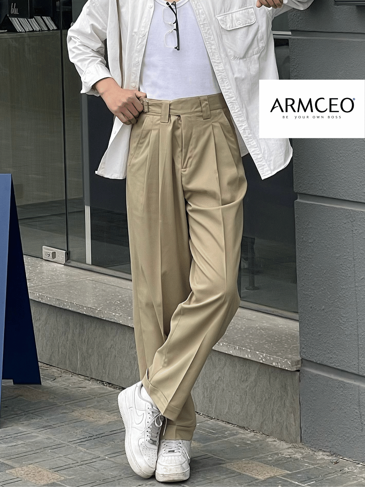 Mô tả Quần kaki ống rộng cạp cao ARMCEO chất vải kaki Hàn thoáng mát cho cả Hè năng động -AD03 - 3