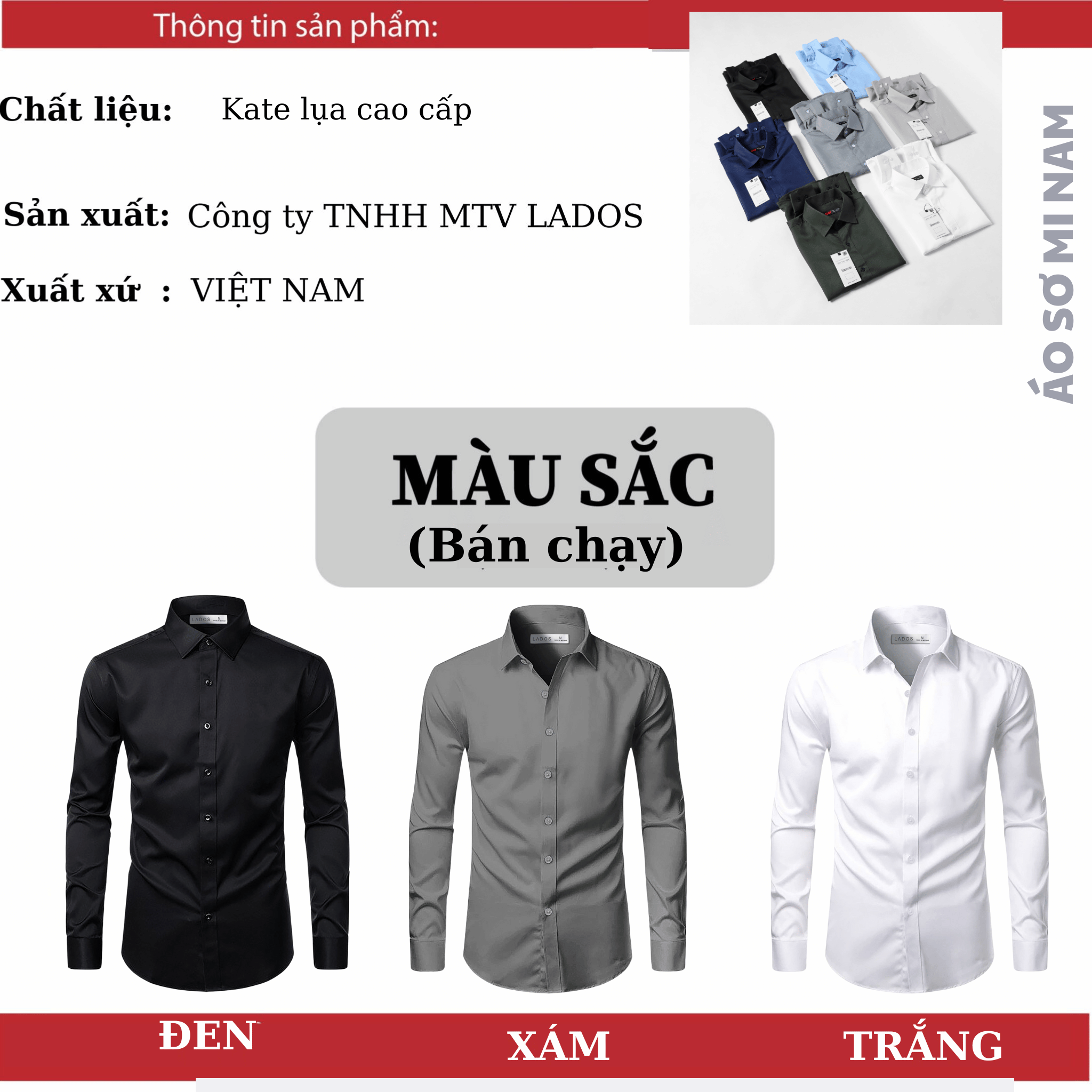 Mô tả Áo sơ mi nam trơn vải kate lụa mịn LADOS - 25779 chất vải thấm hút tốt - Form chuẩn công sở - 2