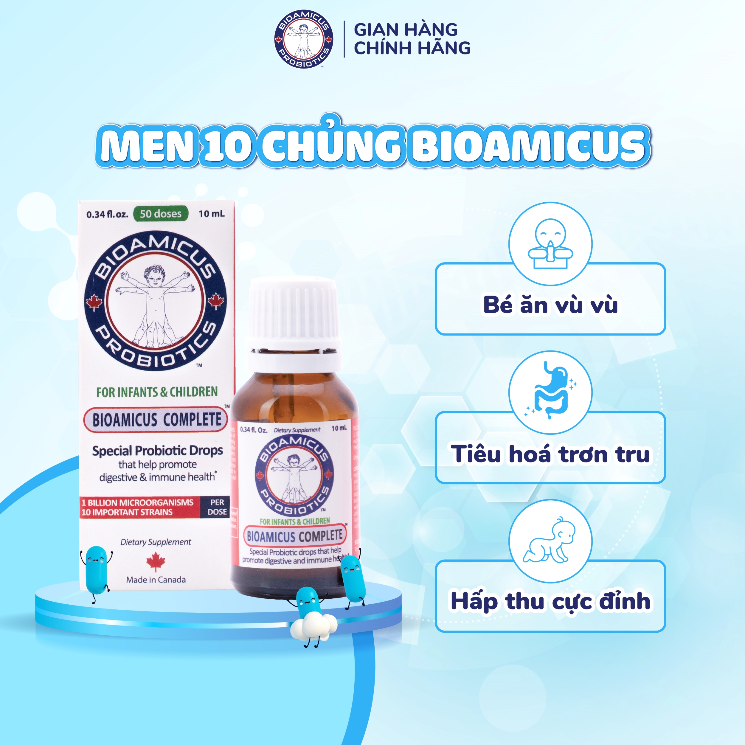 Mô tả Bộ Ba Cho Bé Ăn Ngon Cao Lớn Thông Minh - Men 10 Chủng BioAmicus & BioAmicus Vitamin D3K2MK7 & BioAmicus Omega-3 DHA - 2