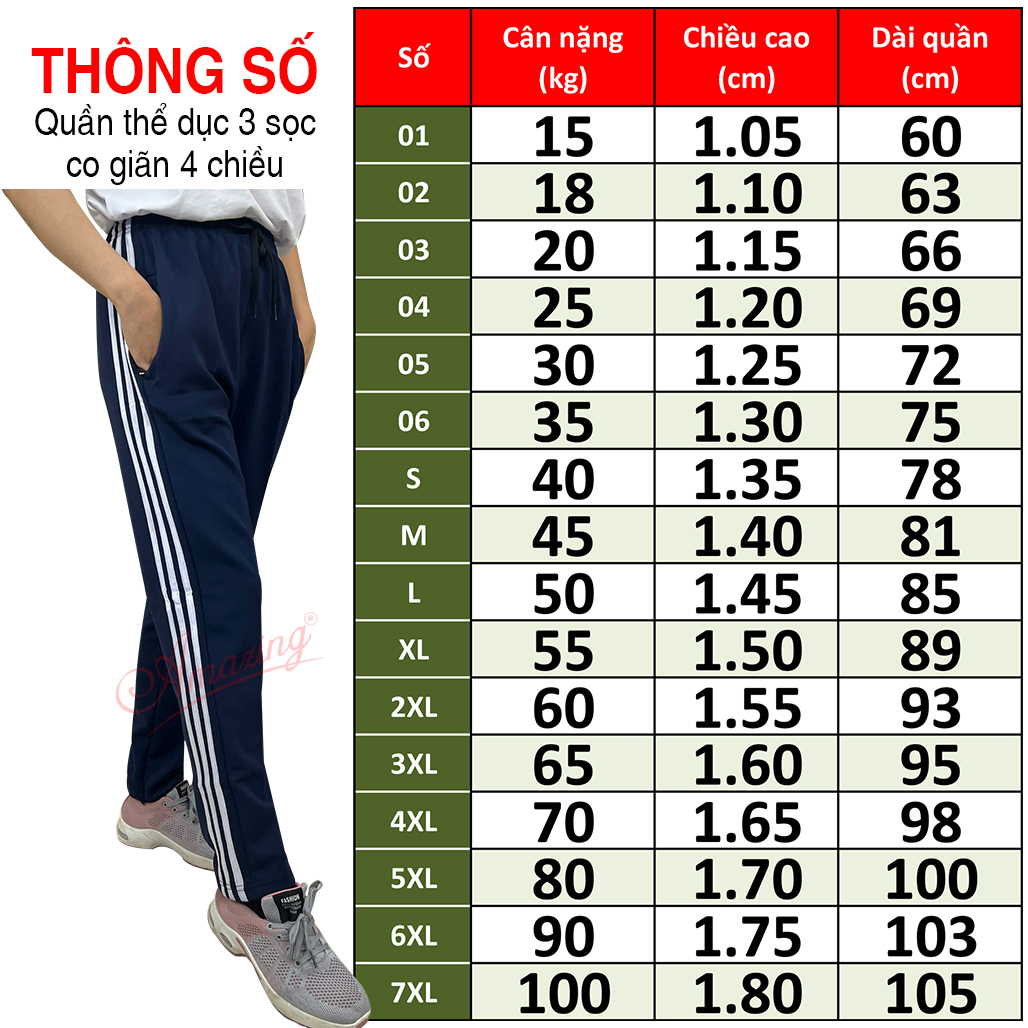 Mô tả Quần thun thể dục 3 sọc Amazing cho bé gái và bé trai, vải co giãn 4 chiều,dày, nặng tay, form body - 1