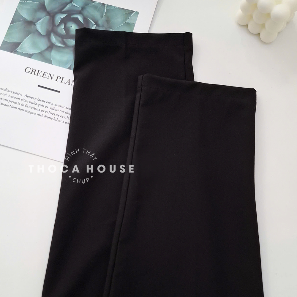 Mô tả Quần tây nữ baggy công sở lưng thun nút lệch THOCA HOUSE trơn đen, quần baggy nữ chuẩn form tôn chân - 4