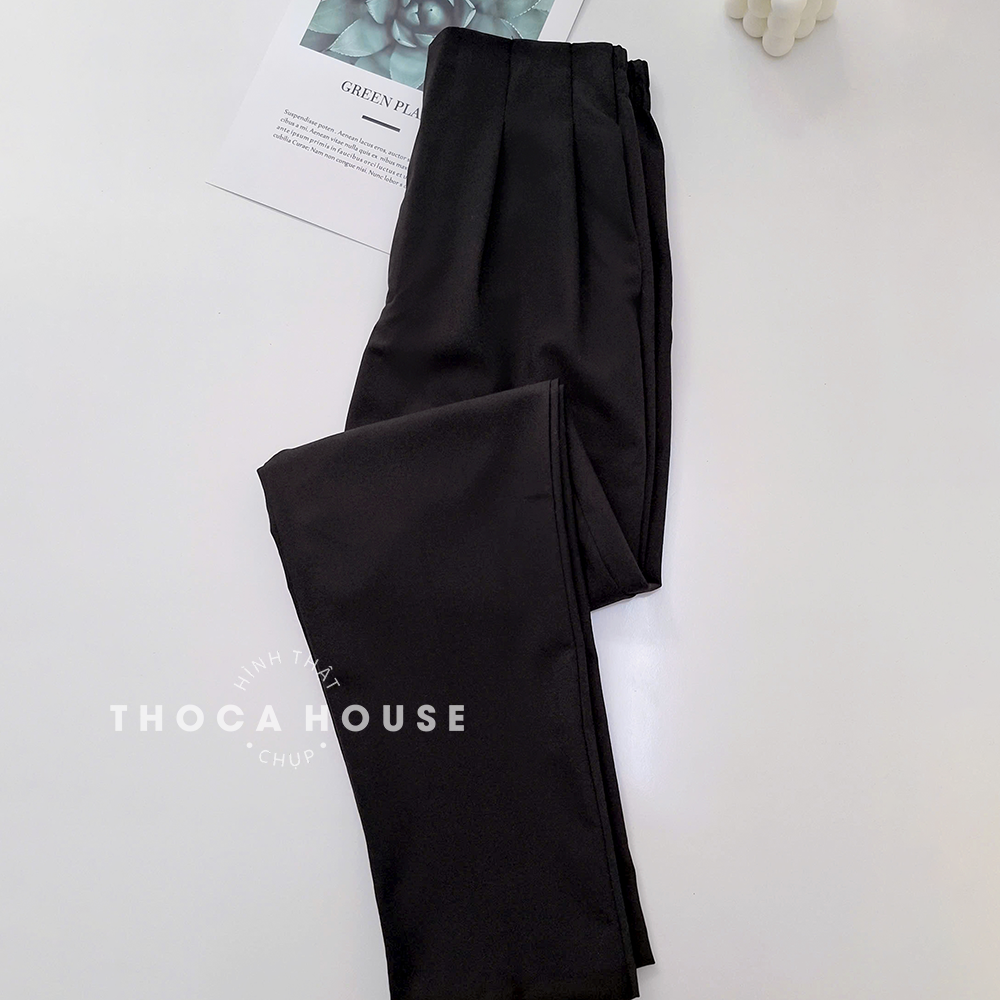 Mô tả Quần tây nữ baggy công sở lưng thun nút lệch THOCA HOUSE trơn đen, quần baggy nữ chuẩn form tôn chân - 5