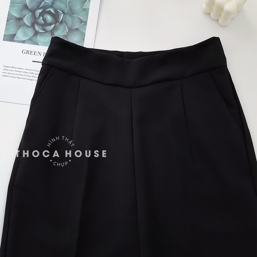 Mô tả Quần tây ống rộng lưng cao dây kéo bên THOCA HOUSE basic hack chân dài mặc công sở đi học đi chơi - 4