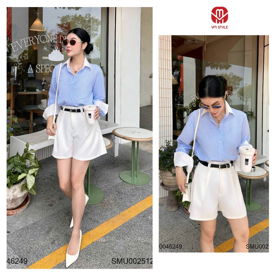Mô tả Áo Sơ Mi VM STYLE Chất Đũi Hàn Quốc Form Rộng Họa Tiết Sọc Phối Đơn Giản SMU00251 - 1