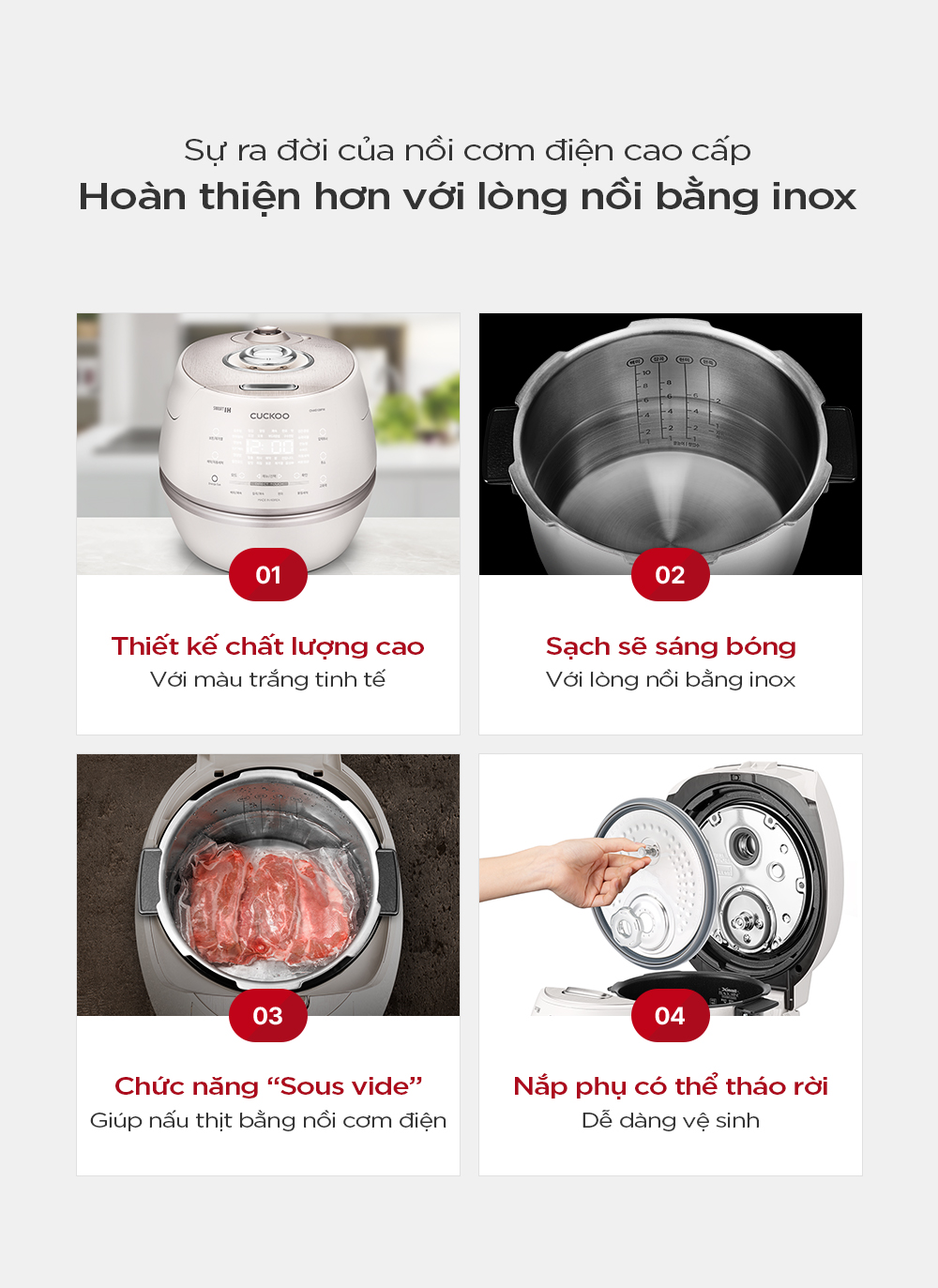 Mô tả Nồi cơm điện tử áp suất cao tần Cuckoo 1.8L CRP-CHAS109FW (Màu Trắng) - Lòng nồi INOX chống trầy xước - Cuckoovina - 2