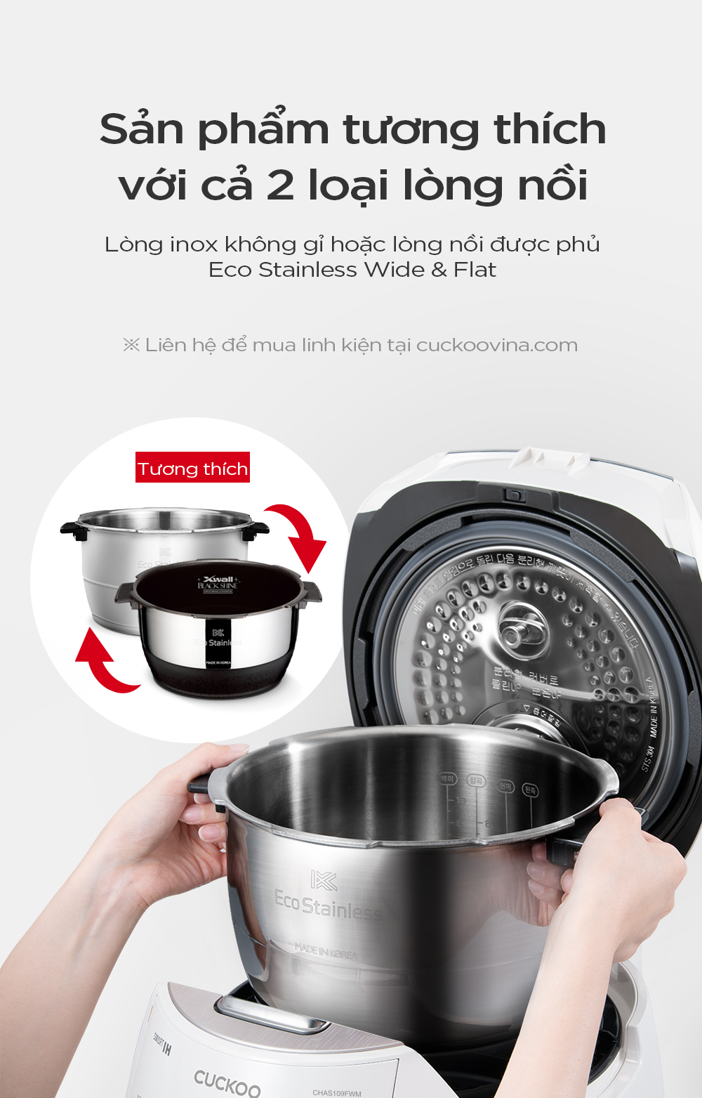 Mô tả Nồi cơm điện tử áp suất cao tần Cuckoo 1.8L CRP-CHAS109FW (Màu Trắng) - Lòng nồi INOX chống trầy xước - Cuckoovina - 3