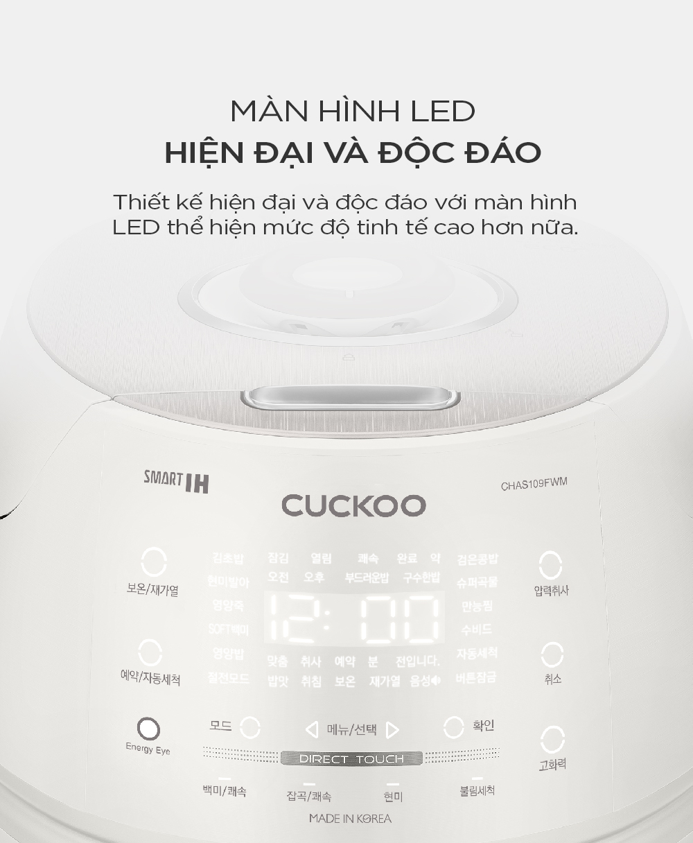 Mô tả Nồi cơm điện tử áp suất cao tần Cuckoo 1.8L CRP-CHAS109FW (Màu Trắng) - Lòng nồi INOX chống trầy xước - Cuckoovina - 9