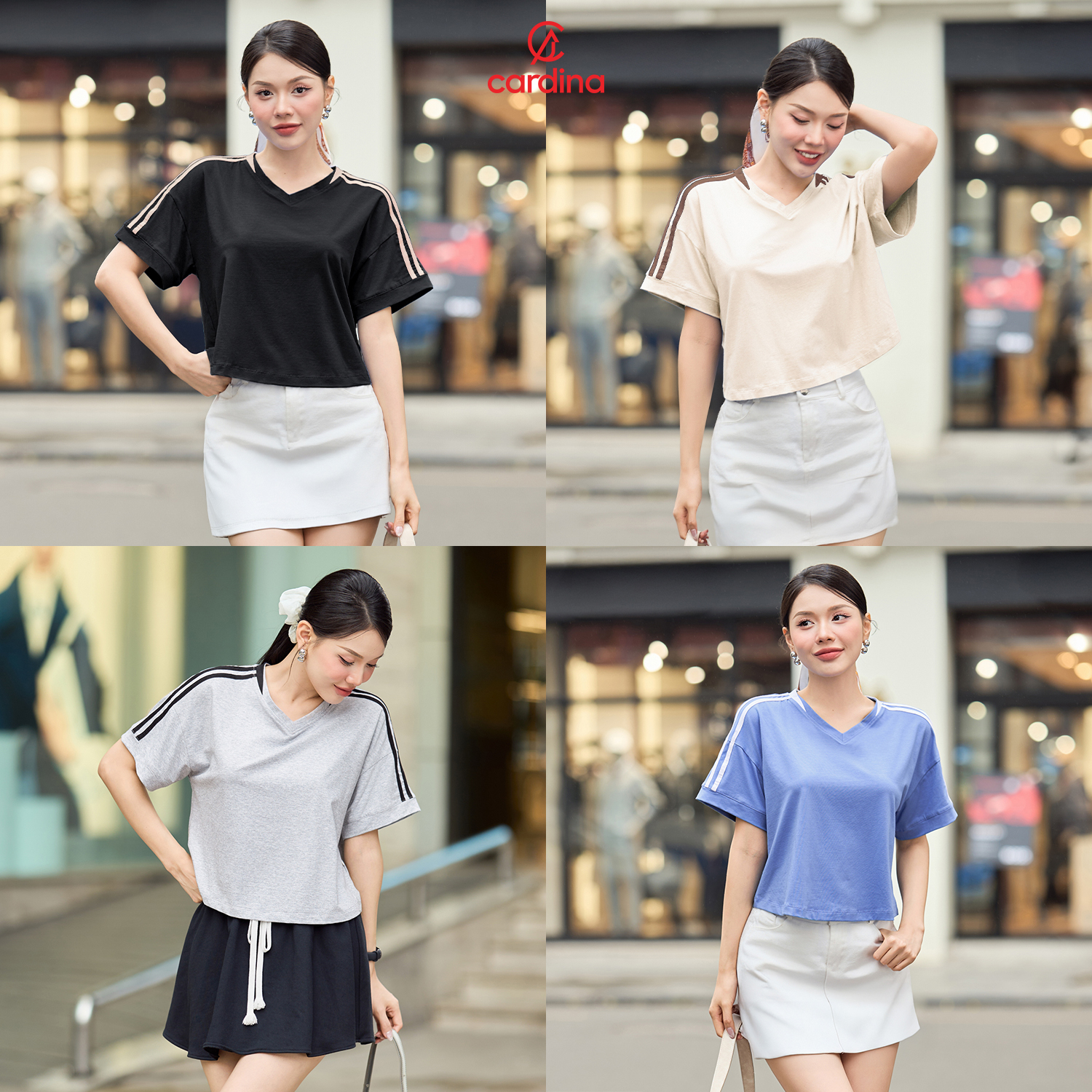Mô tả Áo phông CARDINA chất liệu cotton kiểu cổ tim dáng croptop trẻ trung năng động 5ATC14 - 2