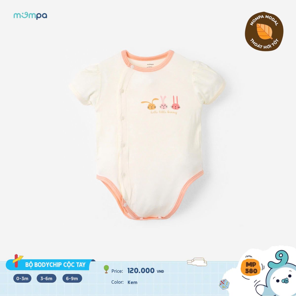 Mô tả Bodychip cho bé sơ sinh Mompa cộc tay cúc bấm 0-9 tháng vải Modal thấm hút mềm mại thoáng khí 580 - 2