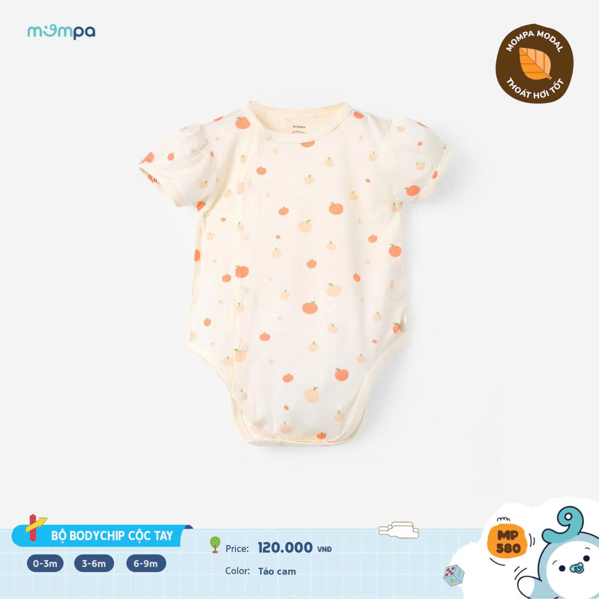 Mô tả Bodychip cho bé sơ sinh Mompa cộc tay cúc bấm 0-9 tháng vải Modal thấm hút mềm mại thoáng khí 580 - 3