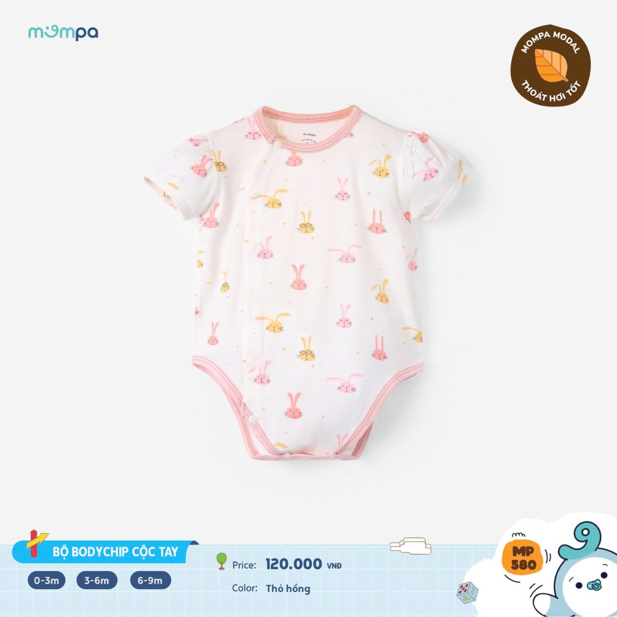 Mô tả Bodychip cho bé sơ sinh Mompa cộc tay cúc bấm 0-9 tháng vải Modal thấm hút mềm mại thoáng khí 580 - 4