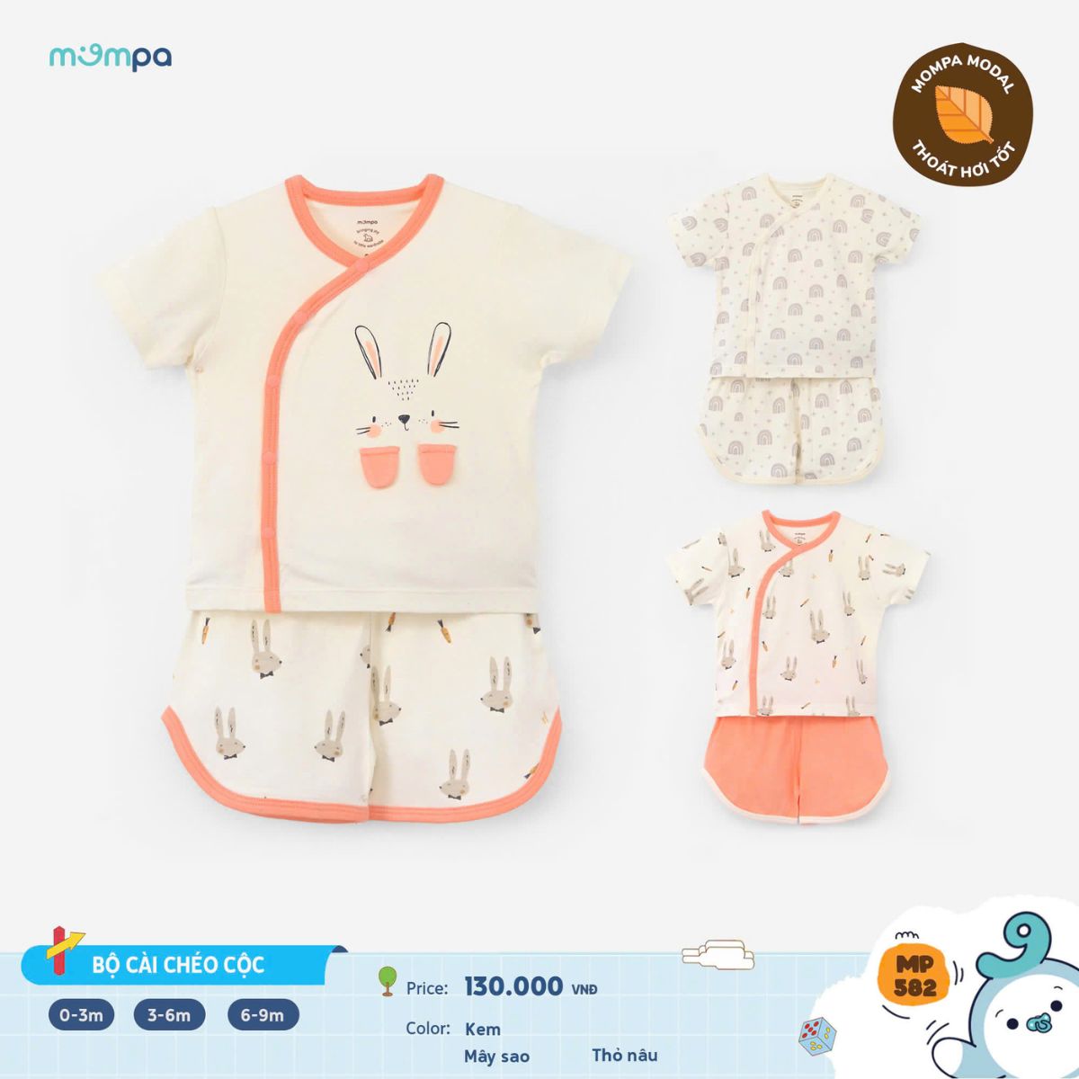 Mô tả Bộ cộc tay cho bé sơ sinh Mompa 0-9 tháng cúc chéo vải Modal thấm hút mềm mịn thoáng khí 582 - 1
