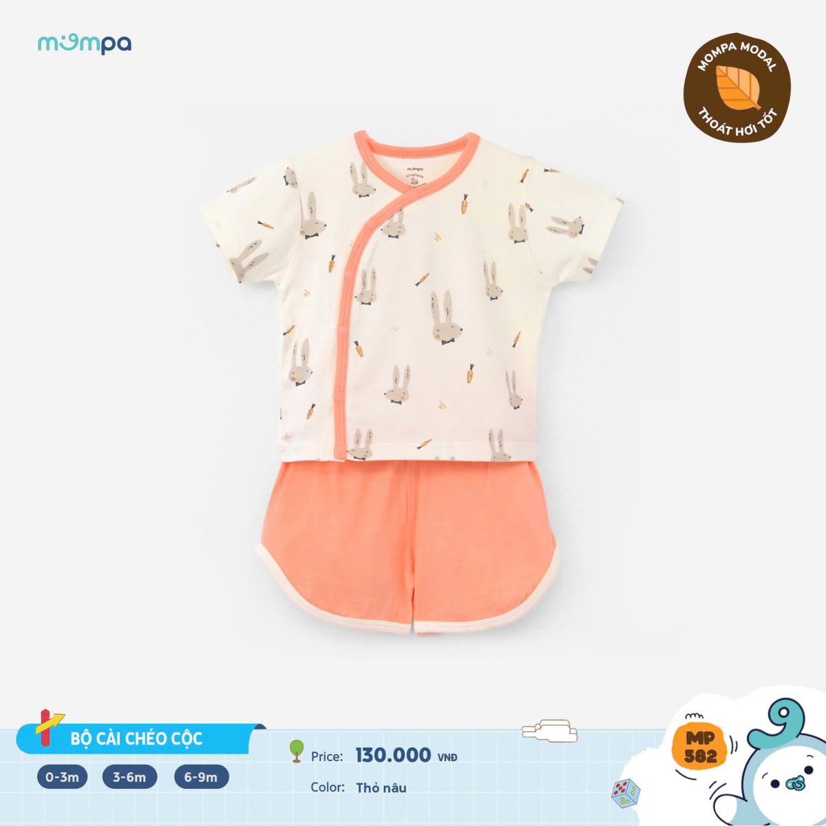 Mô tả Bộ cộc tay cho bé sơ sinh Mompa 0-9 tháng cúc chéo vải Modal thấm hút mềm mịn thoáng khí 582 - 2