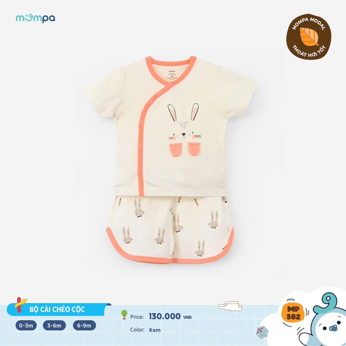Mô tả Bộ cộc tay cho bé sơ sinh Mompa 0-9 tháng cúc chéo vải Modal thấm hút mềm mịn thoáng khí 582 - 3