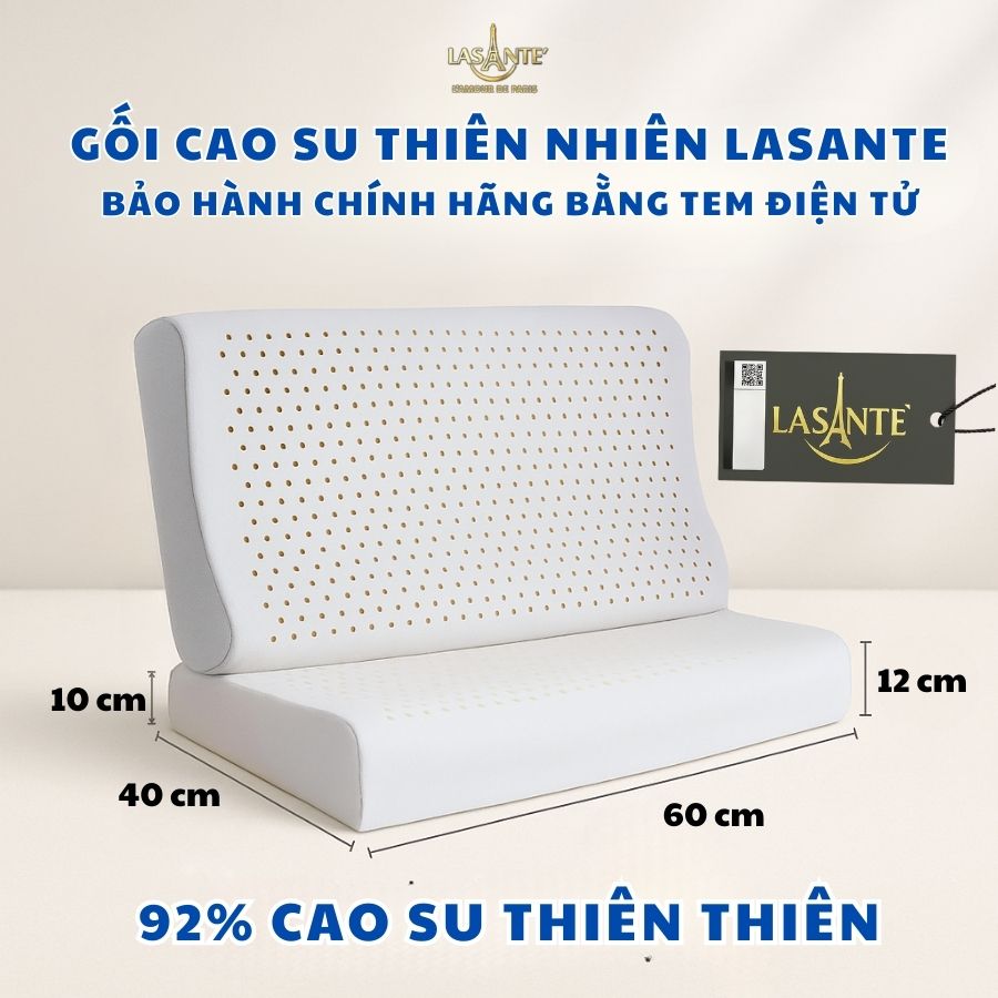 Mô tả Gối Cao Su Tự Nhiên 10 Cm Lasante (Kèm Vỏ) Massage Cổ Vai Gáy Giúp Cải Thiện Giấc Ngủ 40*60 Cm - 1