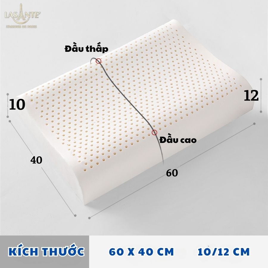 Mô tả Gối Cao Su Tự Nhiên 10 Cm Lasante (Kèm Vỏ) Massage Cổ Vai Gáy Giúp Cải Thiện Giấc Ngủ 40*60 Cm - 2