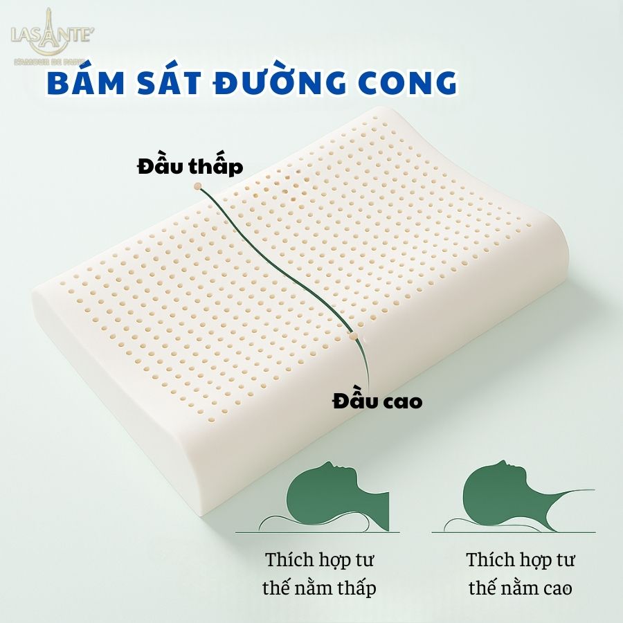 Mô tả Gối Cao Su Tự Nhiên 10 Cm Lasante (Kèm Vỏ) Massage Cổ Vai Gáy Giúp Cải Thiện Giấc Ngủ 40*60 Cm - 6