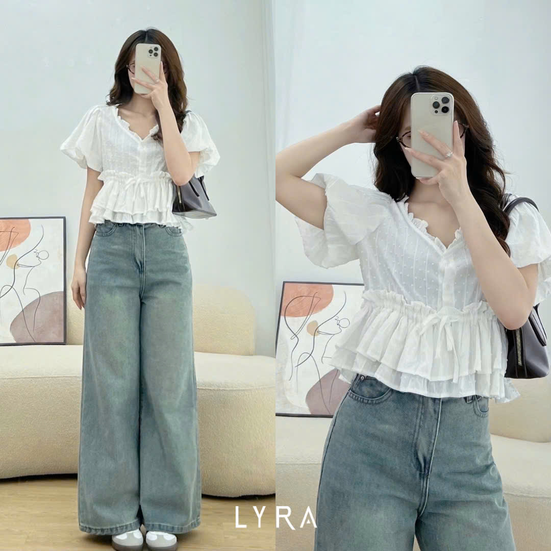 Mô tả LYRA - Áo baby doll tay phồng xòe bèo cổ V tiểu thư - VSYAC0277 - 5