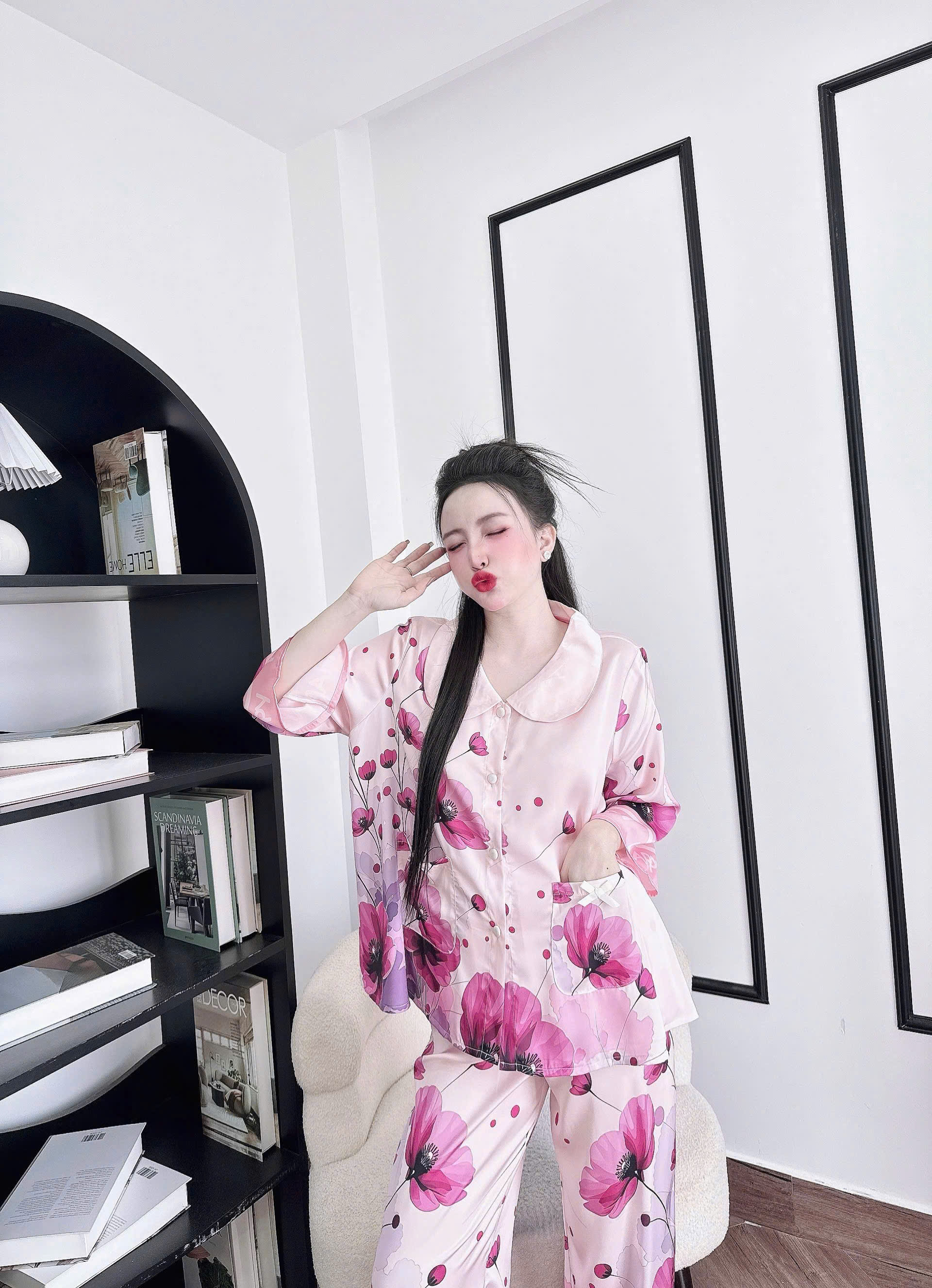 Đồ Ngủ Pijama Bigsize Nữ SOJUN TLQD Cổ Sen Lụa Latin Cao Cấp