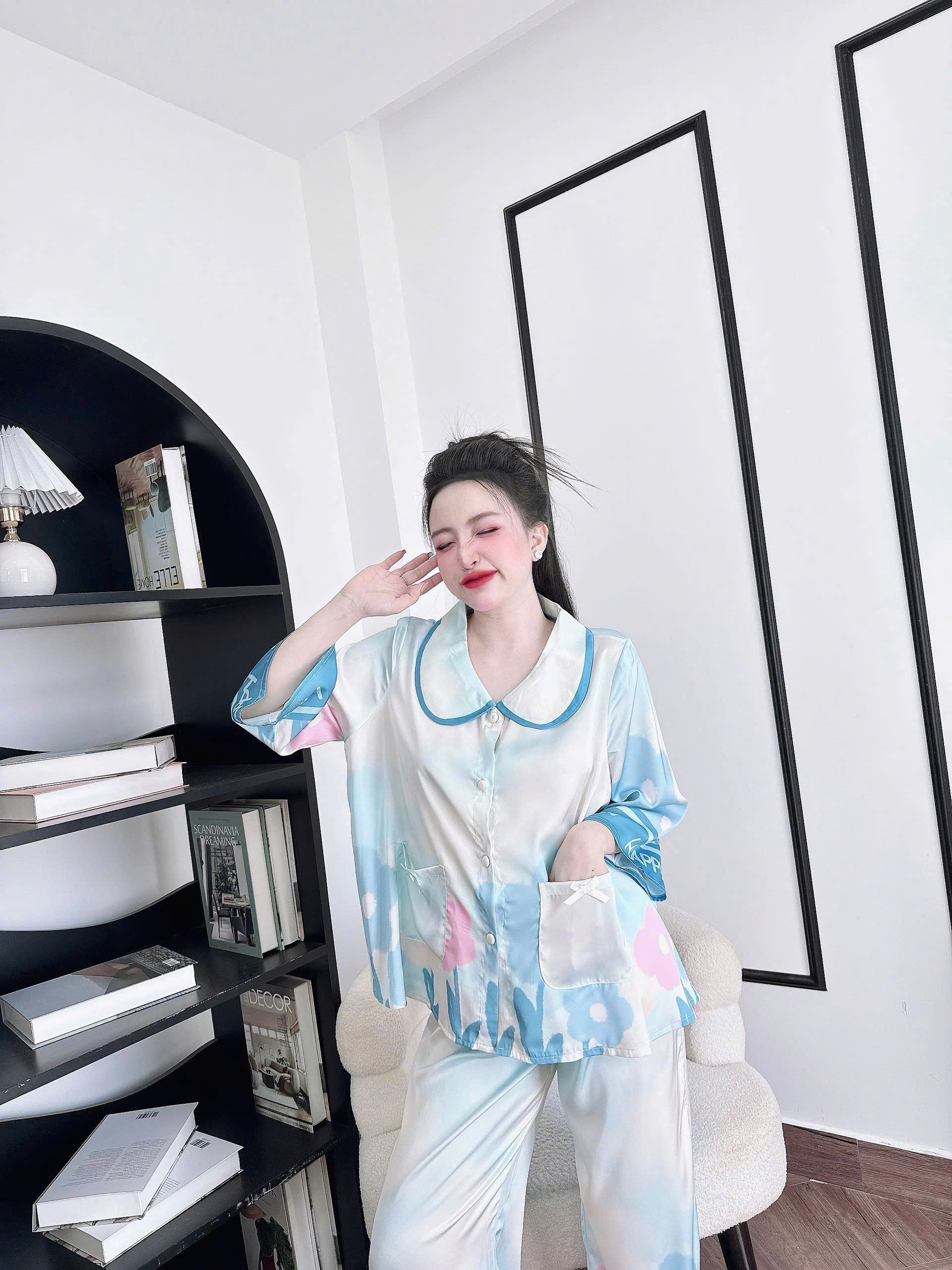 Đồ Ngủ Pijama Bigsize Nữ SOJUN TLQD Cổ Sen Lụa Latin Cao Cấp