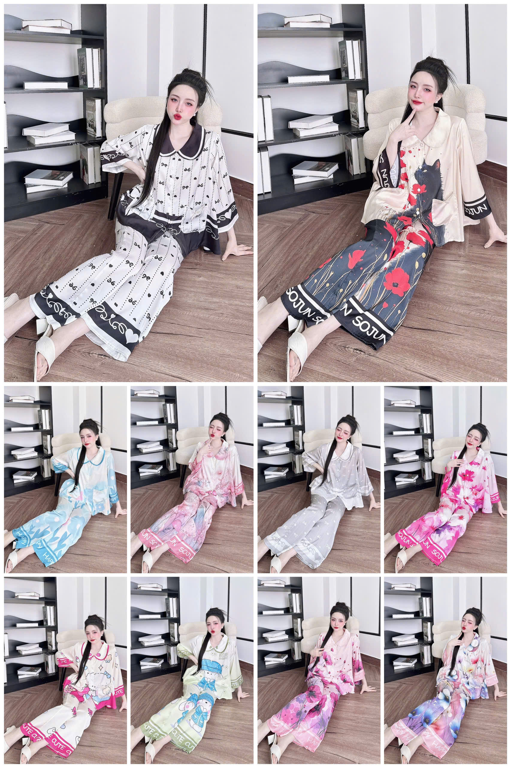 Đồ Ngủ Pijama Bigsize Nữ SOJUN TLQD Cổ Sen Lụa Latin Cao Cấp