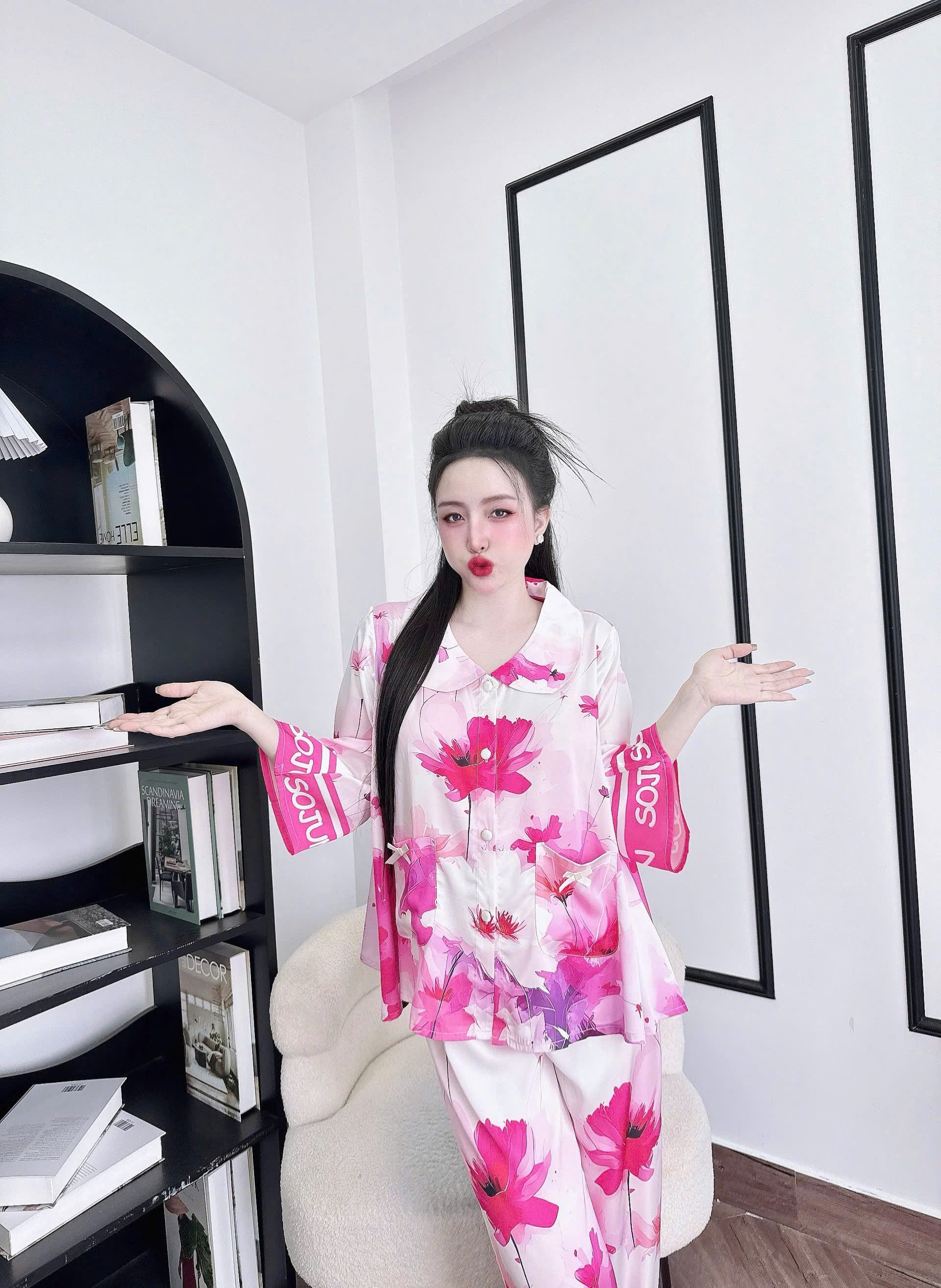Đồ Ngủ Pijama Bigsize Nữ SOJUN TLQD Cổ Sen Lụa Latin Cao Cấp