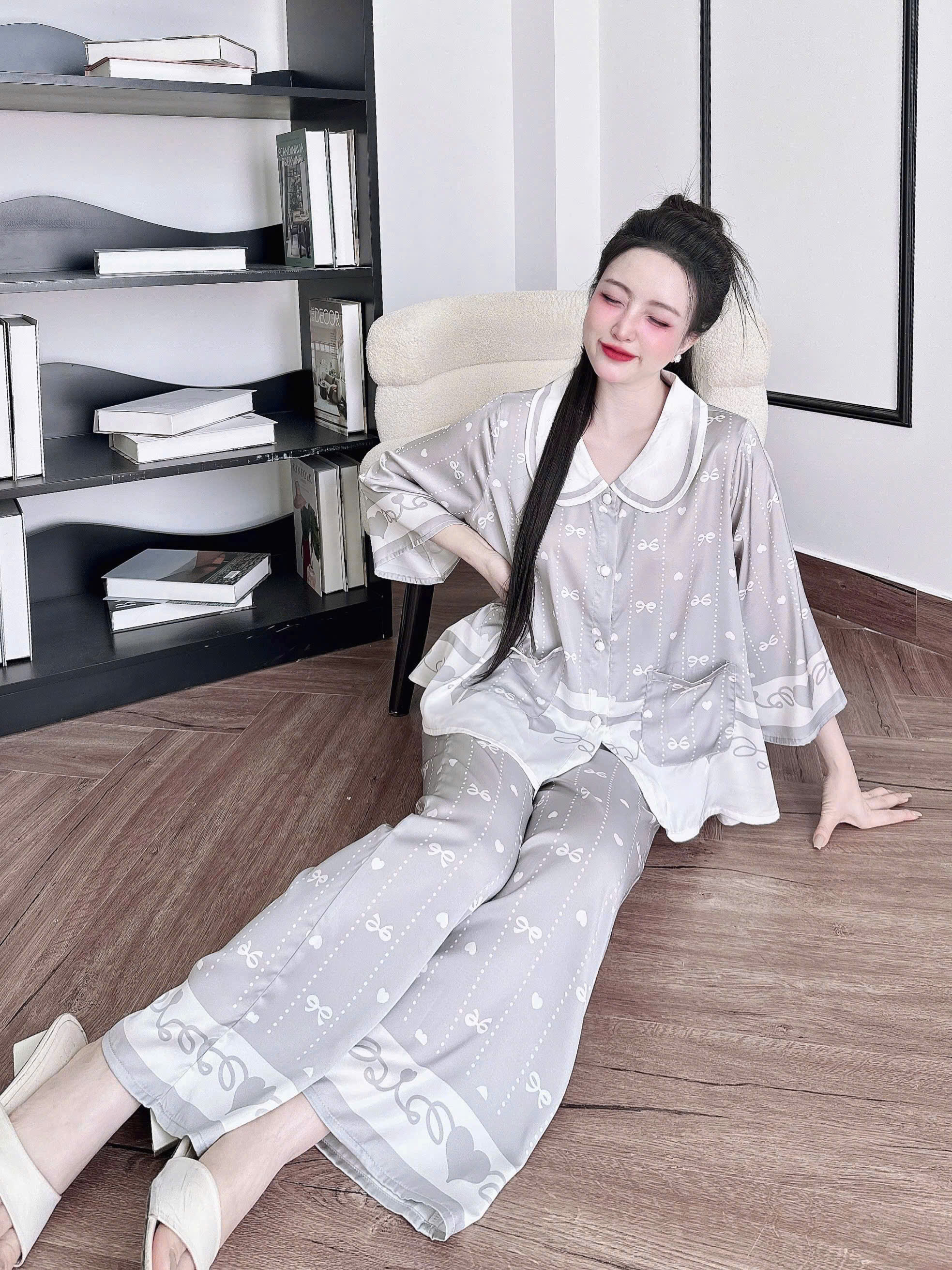 Đồ Ngủ Pijama Bigsize Nữ SOJUN TLQD Cổ Sen Lụa Latin Cao Cấp