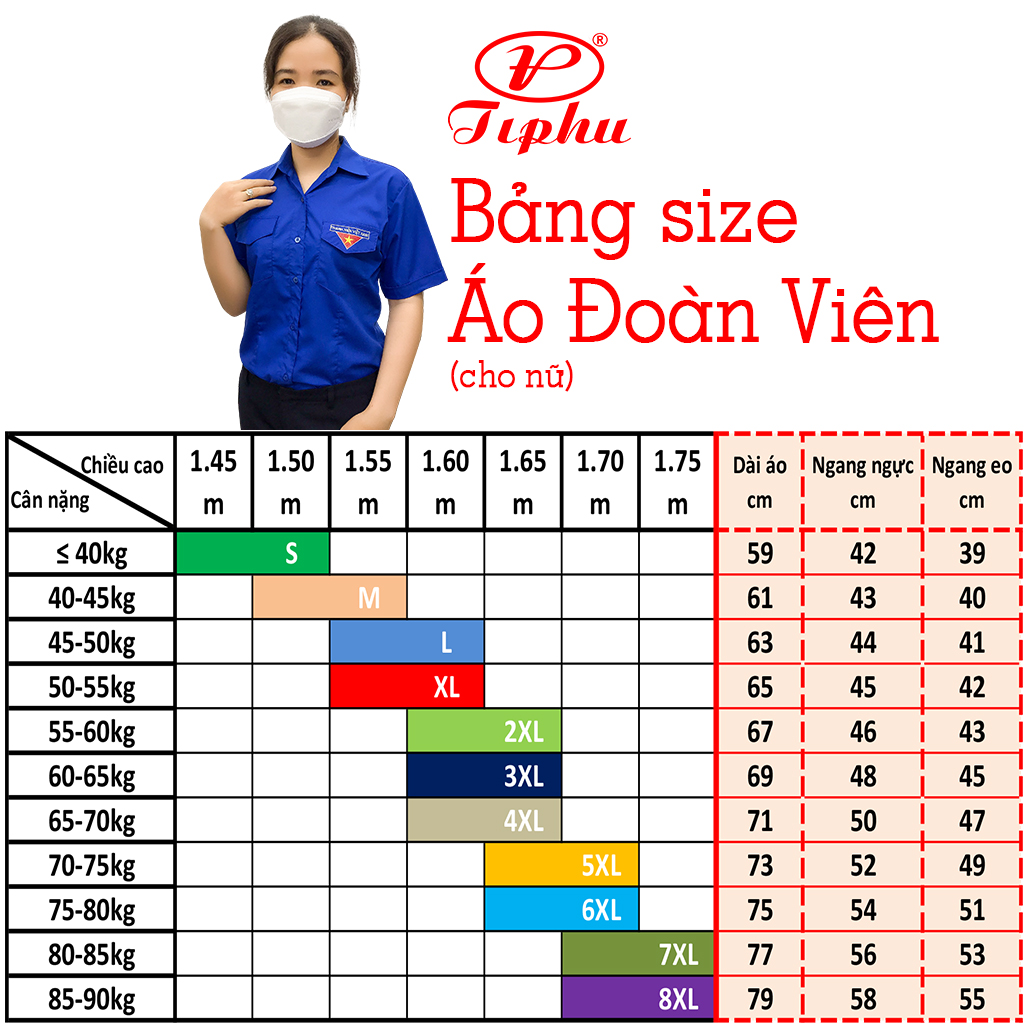 Mô tả Áo sơ mi nữ thanh niên Việt Nam thêu logo cờ đỏ sao vàng, tay dài và tay ngắn, size 80kg, vải kate - 1