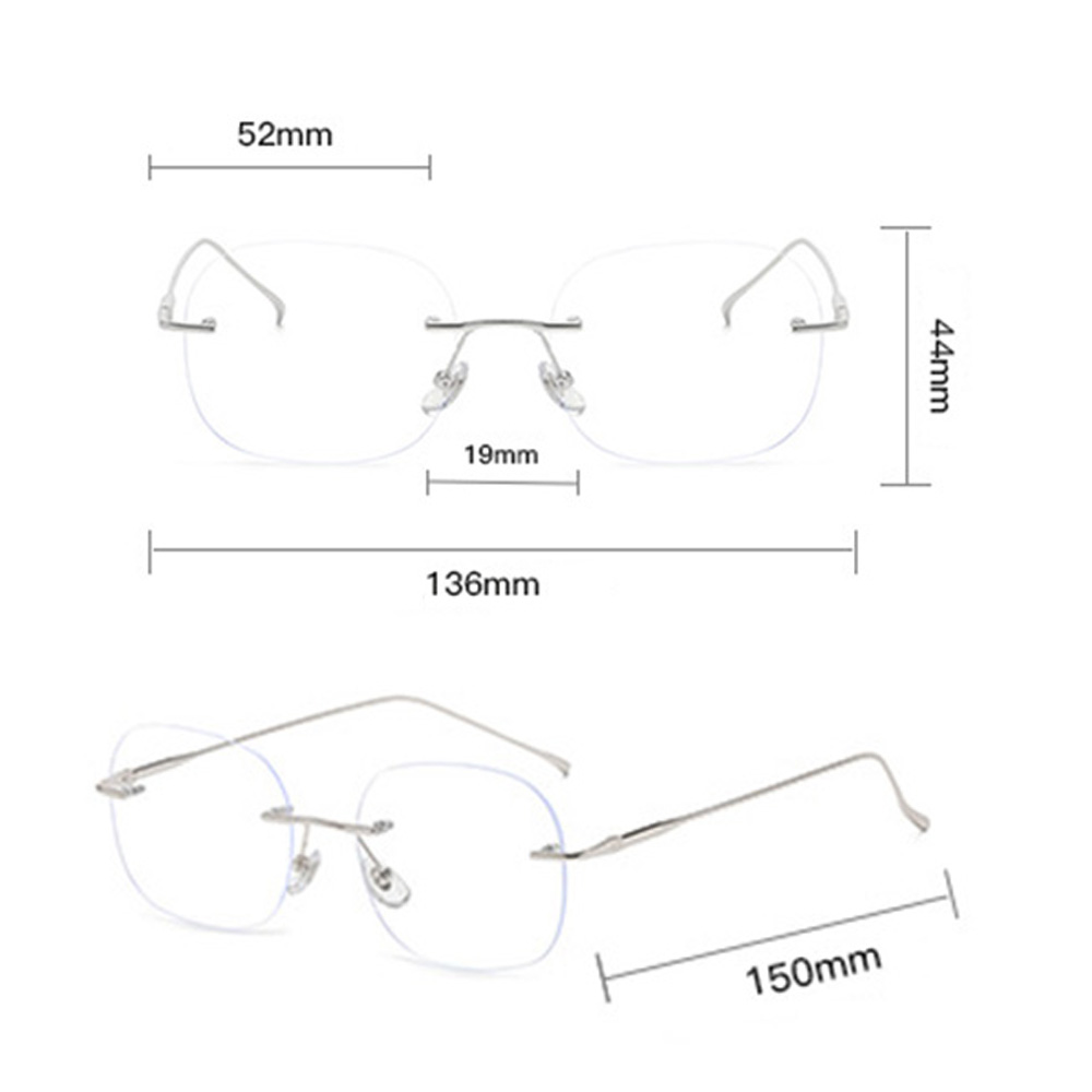 Mô tả Kính cận có độ sẵn 0 - 5 độ mắt không viền màu bạc 7K21606. Gọng kim loại không gỉ. - 9