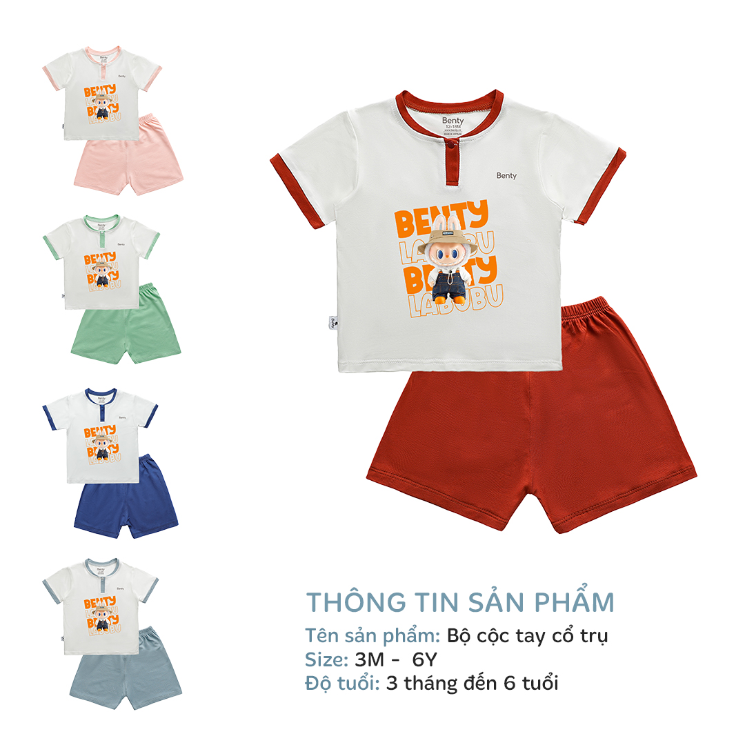 Mô tả Bộ cộc tay cổ trụ in hình labubu BENTY BT110 dễ thương, bộ quần áo cho bé trai, bé gái mặc đi chơi - 1