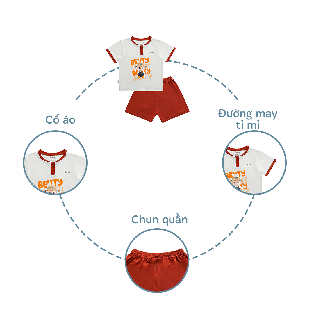 Mô tả Bộ cộc tay cổ trụ in hình labubu BENTY BT110 dễ thương, bộ quần áo cho bé trai, bé gái mặc đi chơi - 2