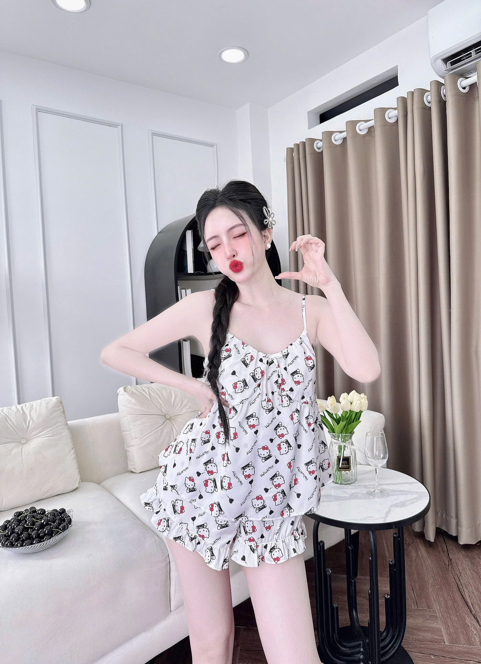 Mô tả Đồ Ngủ Sexy Nữ SOJUN Bộ 2 Dây Sexy Nhún Trơn 1 size 45 - 63Kg - 1