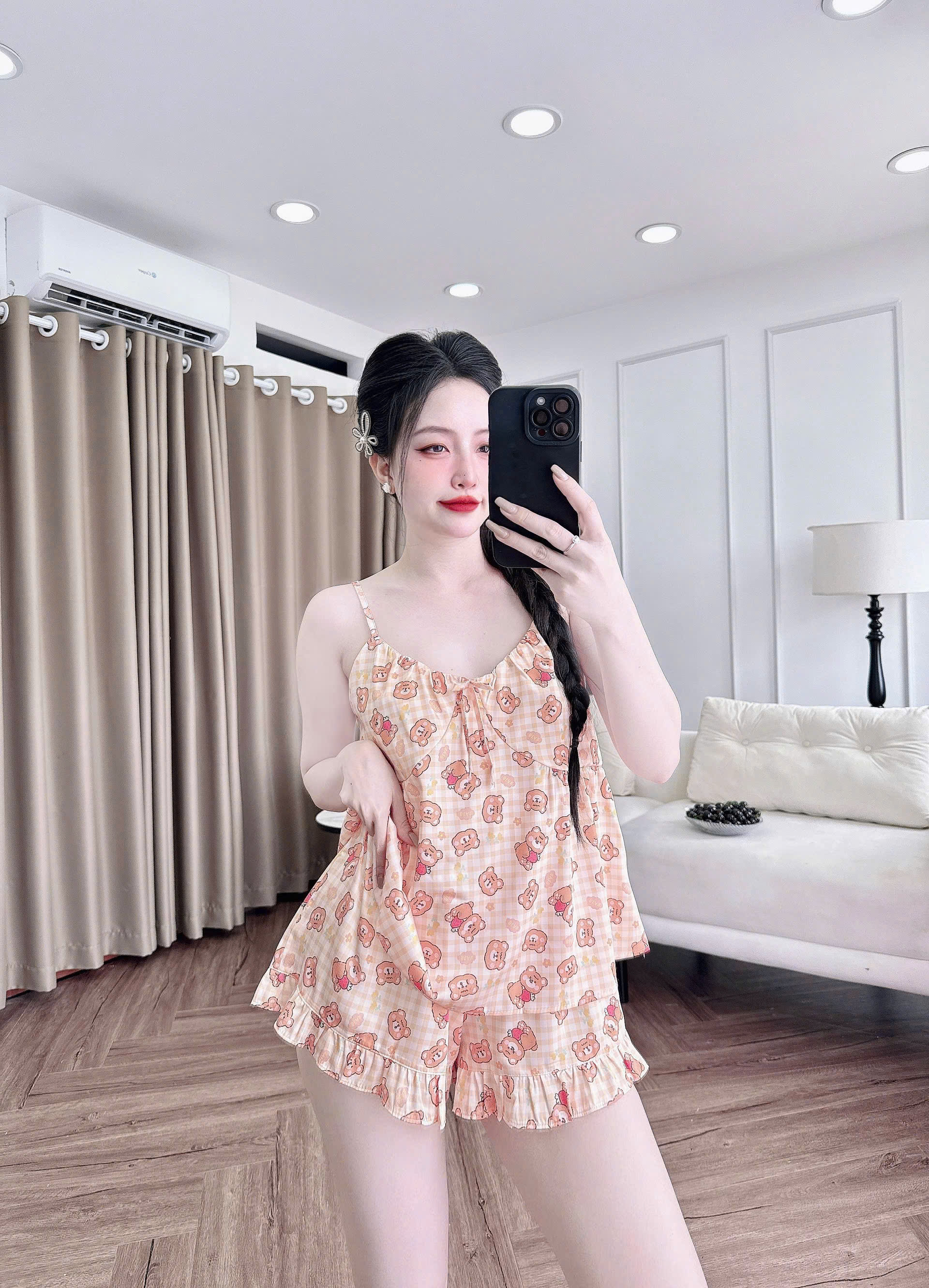 Mô tả Đồ Ngủ Sexy Nữ SOJUN Bộ 2 Dây Sexy Nhún Trơn 1 size 45 - 63Kg - 3