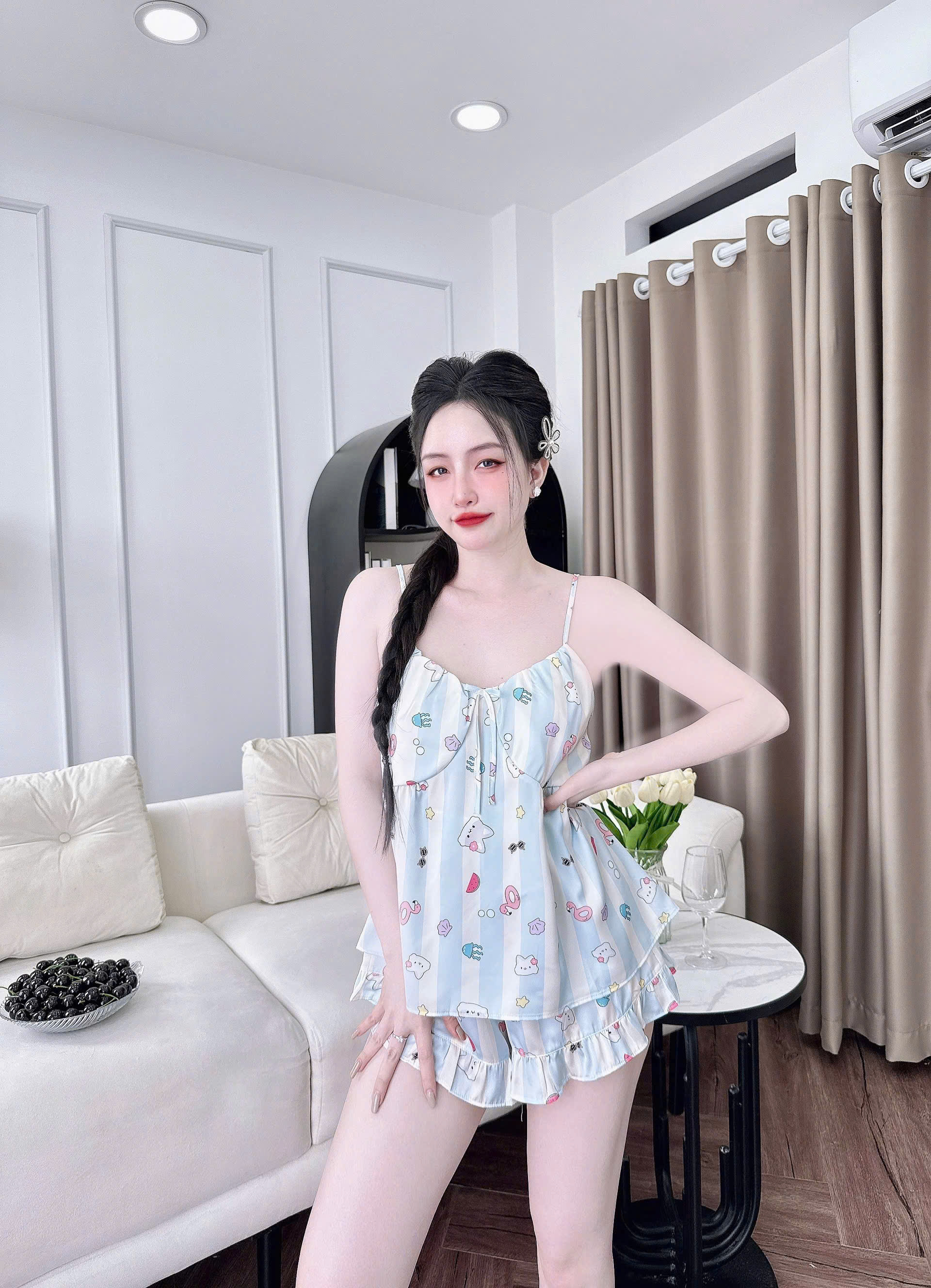 Mô tả Đồ Ngủ Sexy Nữ SOJUN Bộ 2 Dây Sexy Nhún Trơn 1 size 45 - 63Kg - 7