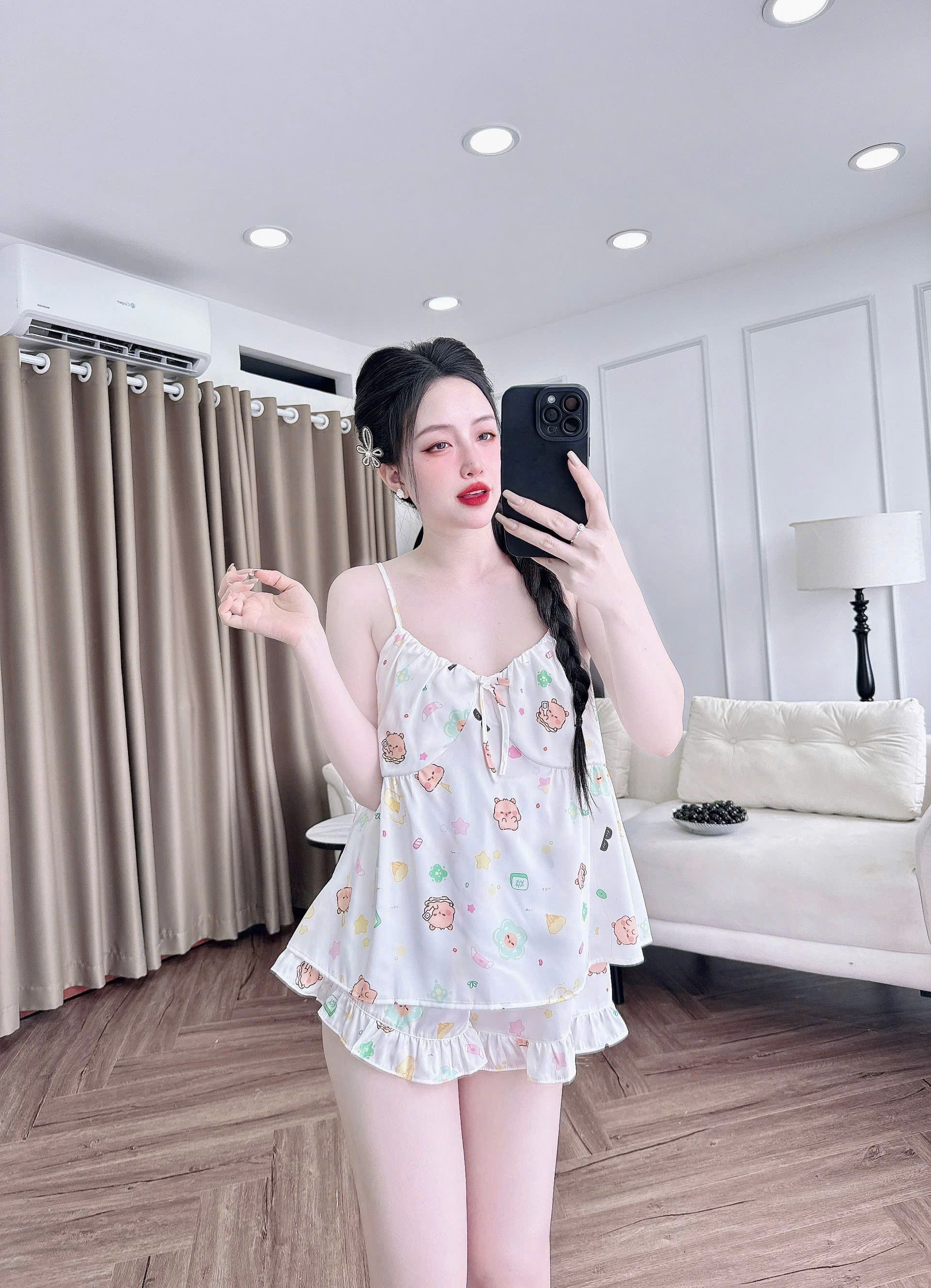 Mô tả Đồ Ngủ Sexy Nữ SOJUN Bộ 2 Dây Sexy Nhún Trơn 1 size 45 - 63Kg - 10