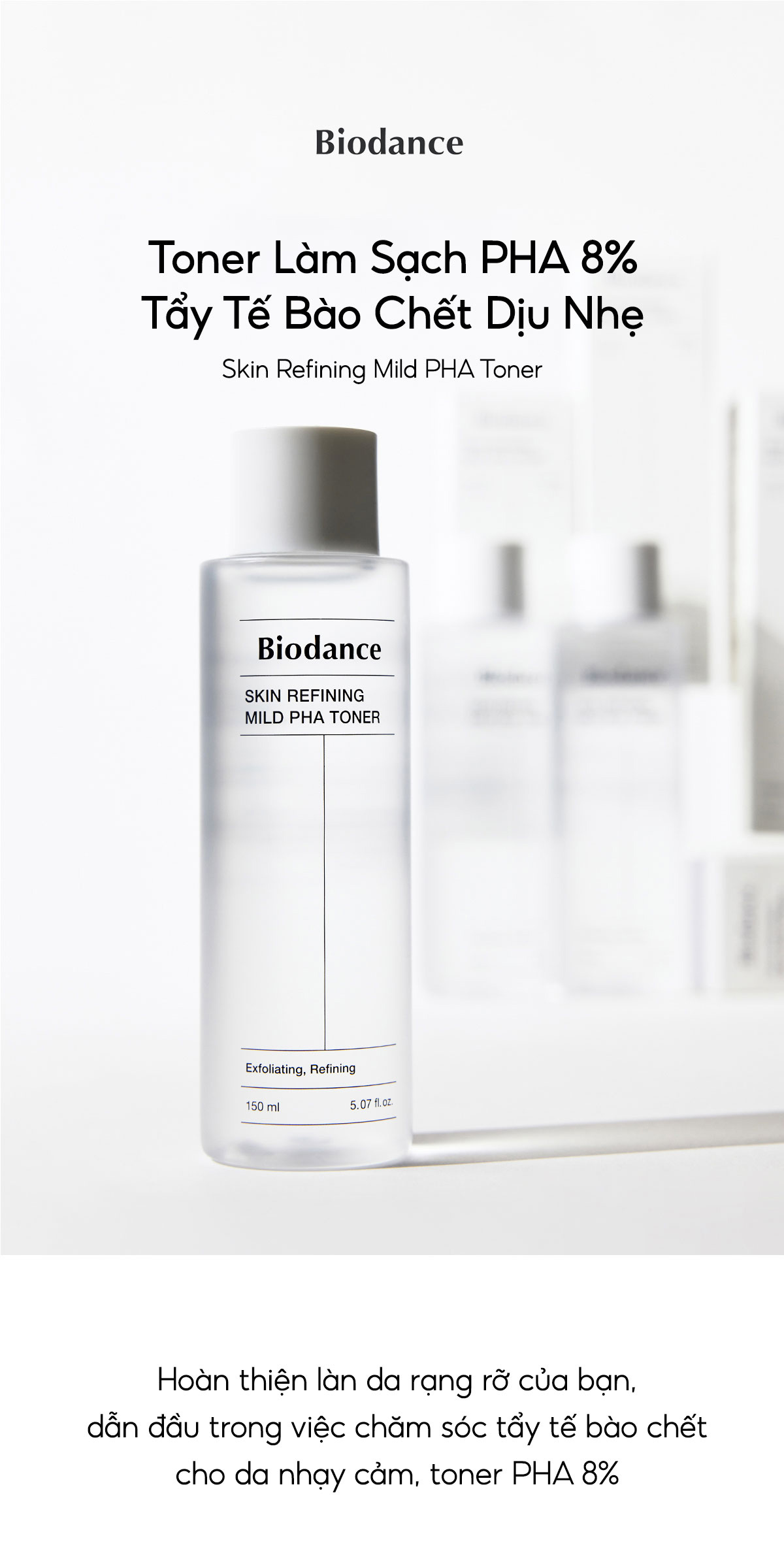 Mô tả BIODANCE Nước Hoa Hồng PHA 8% Làm Sạch Tẩy Tế Bào Chết Dịu Nhẹ Cho Da Skin Refining Mild PHA Toner 150ml - 1