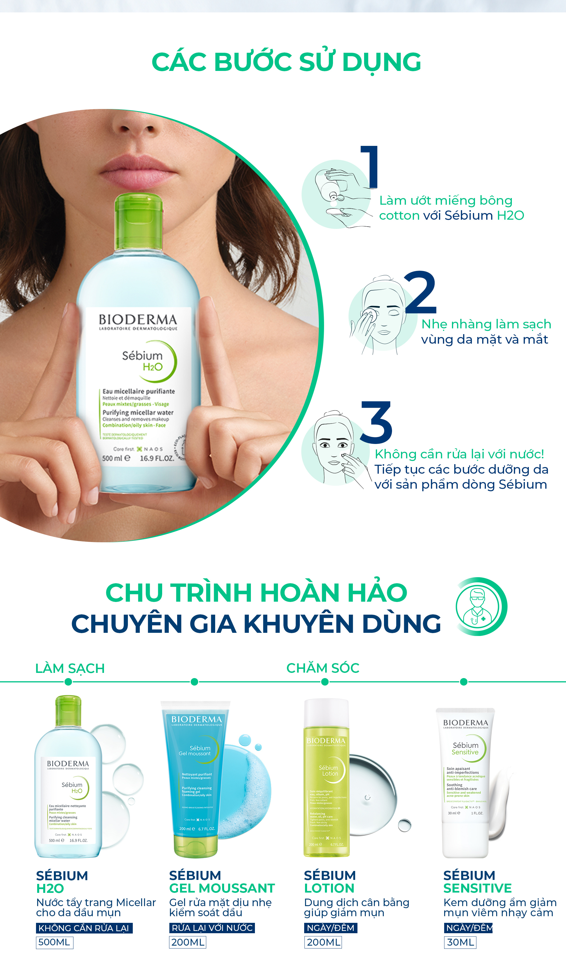 Mô tả Dung dịch làm sạch và tẩy trang công nghệ Micellar Bioderma Sebium H2O - 500ml - 4