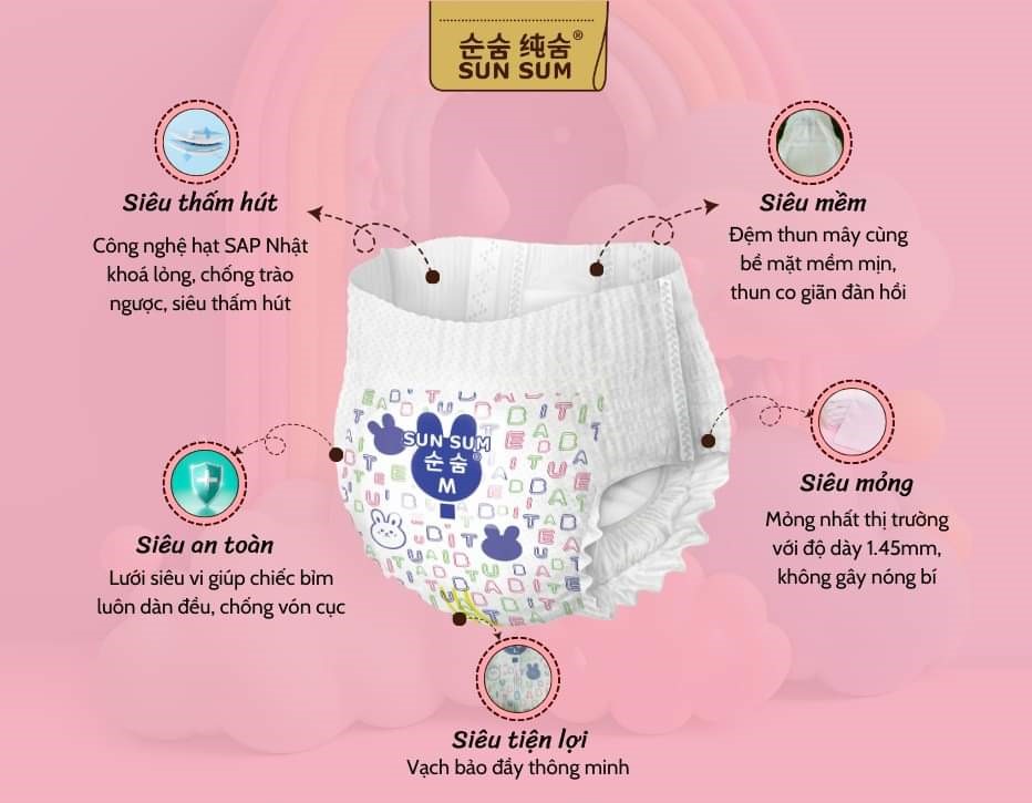 [MUA BỈM NHẬN QUÀ] Bỉm/tã quần dán Sunsum - thương hiệu bỉm Hàn Quốc size S - 4XL
