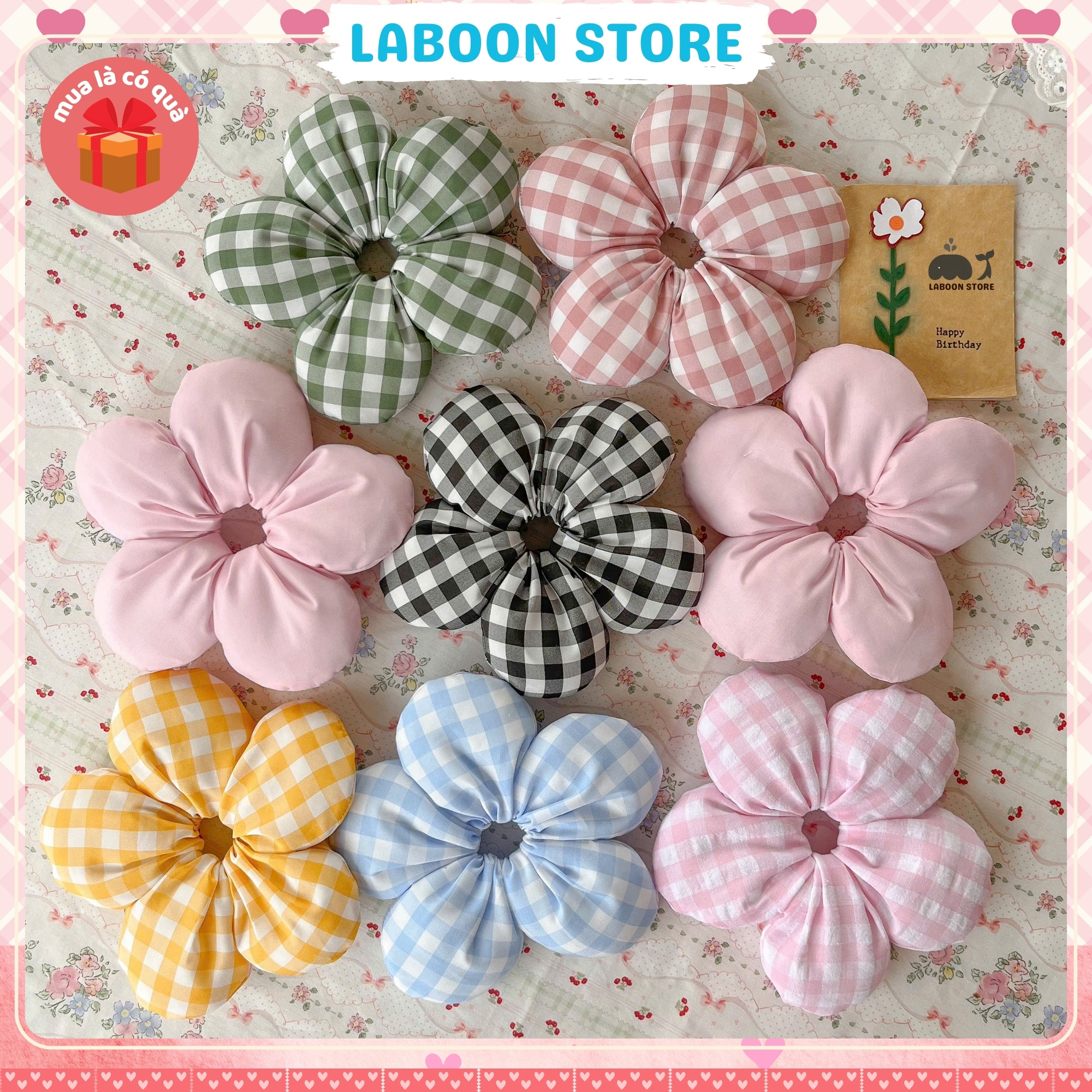 Mô tả Scrunchies bông Hoa 5 cánh LABOON chần bông mịn bên trong đứng form tóc dây buộc tóc vải đủi phồng - 1