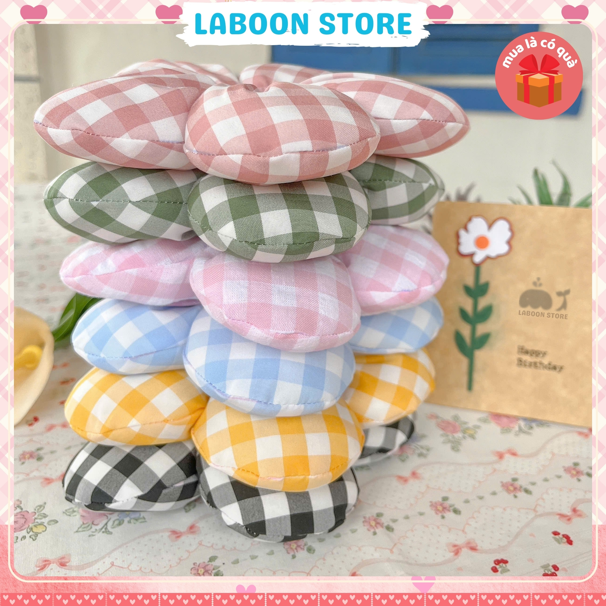 Mô tả Scrunchies bông Hoa 5 cánh LABOON chần bông mịn bên trong đứng form tóc dây buộc tóc vải đủi phồng - 4
